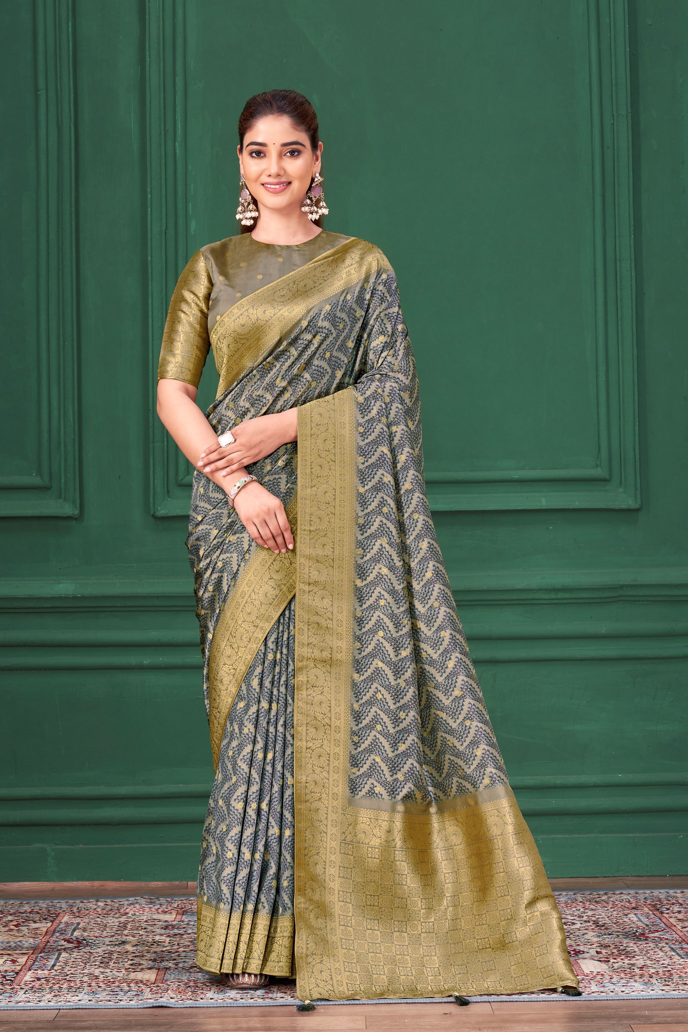Pastel Grey Digital Printed Tussar Silk Saree