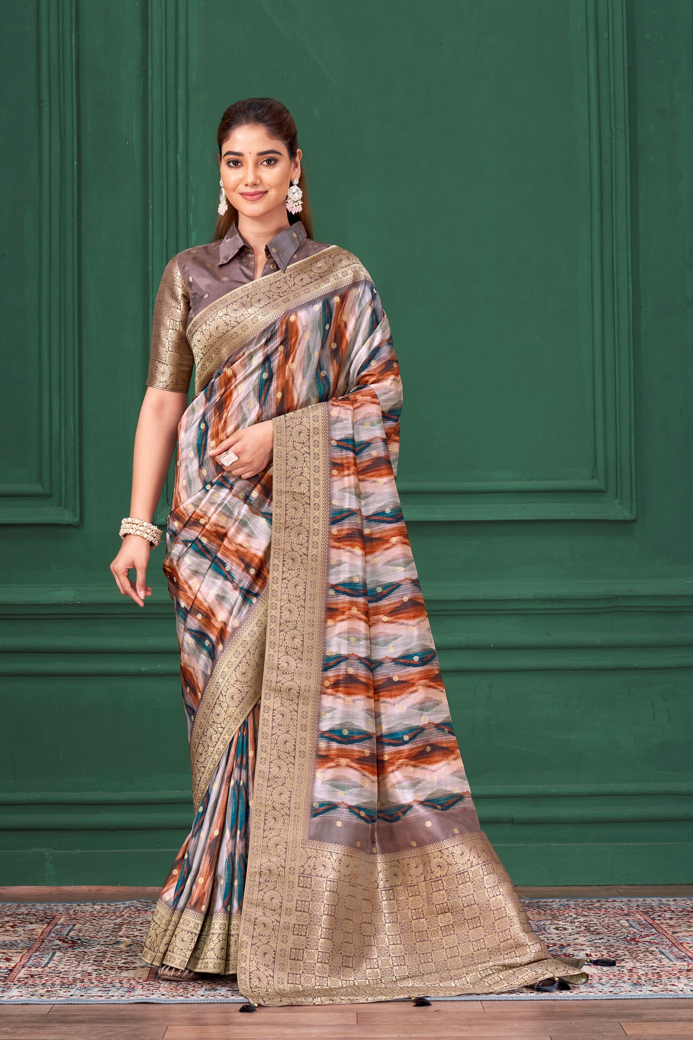 Multicolor Digital Printed Tussar Silk Saree