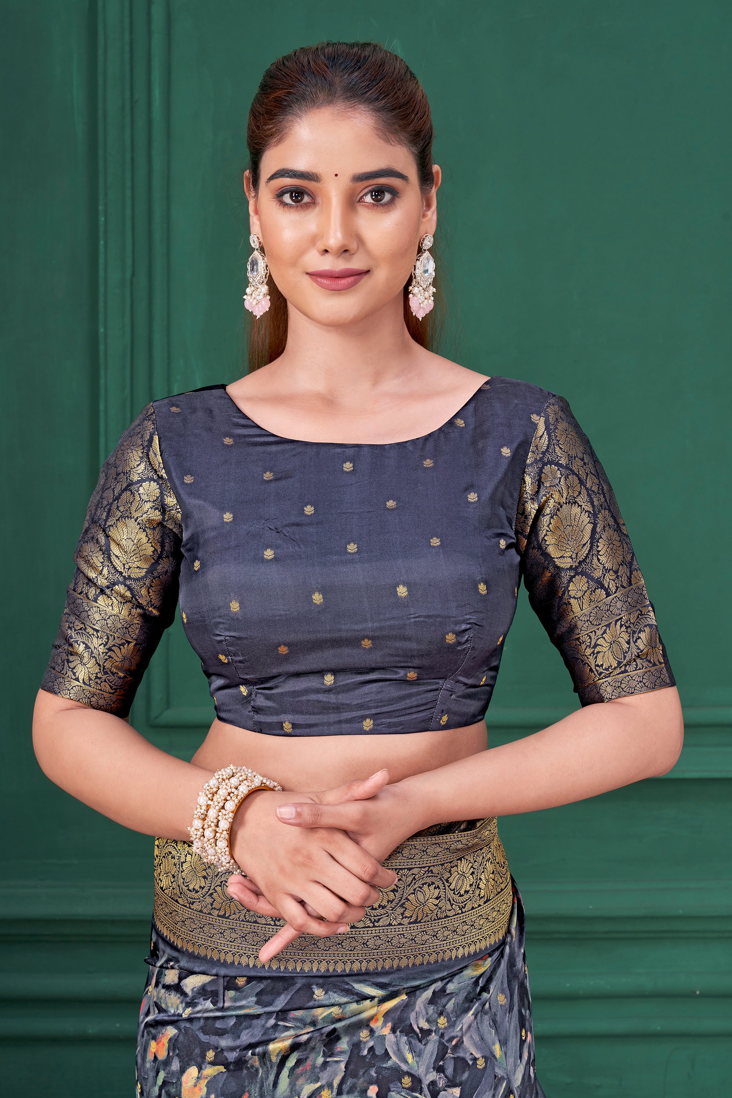 Blue Digital Printed Tussar Silk Saree