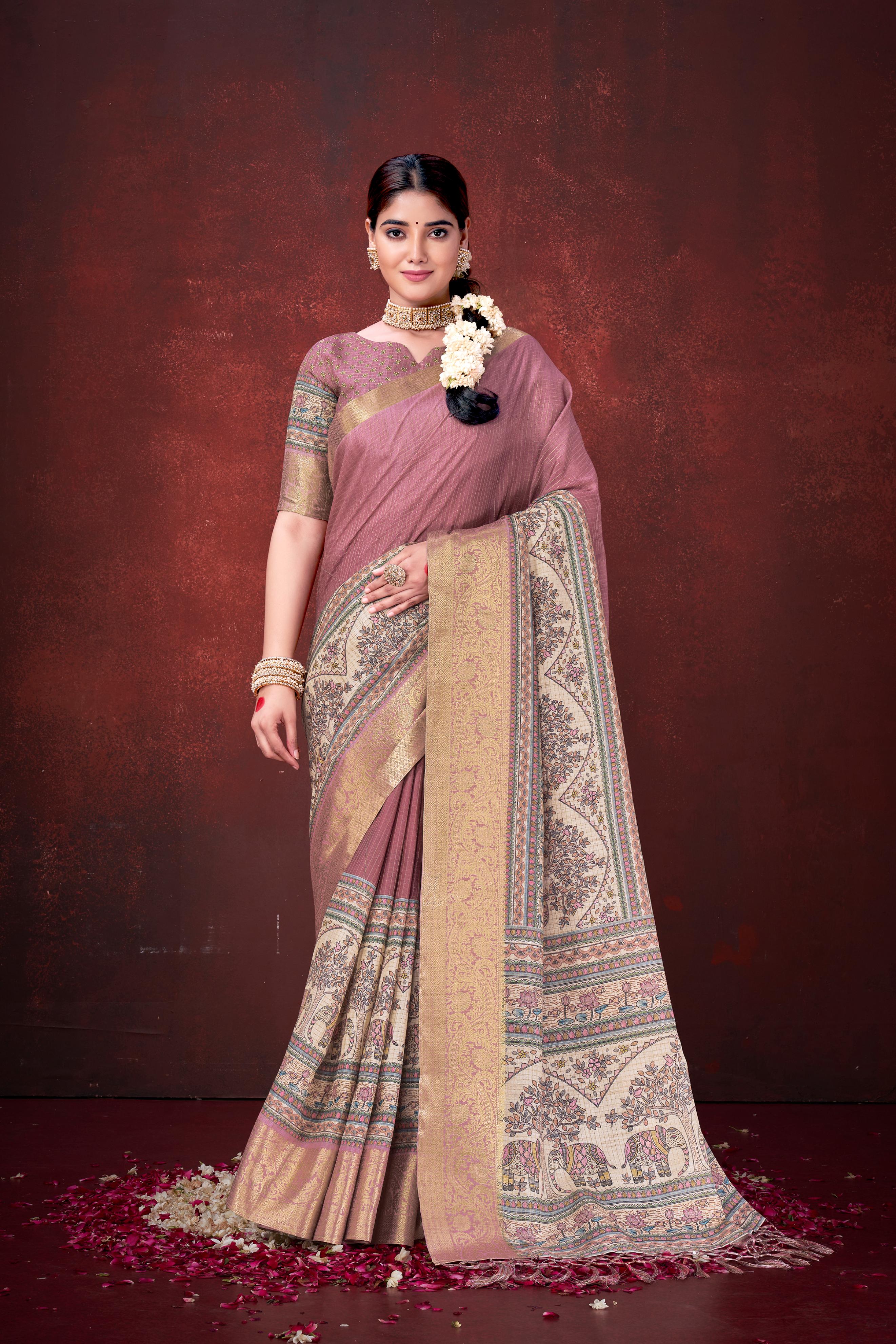 Pink Premium Silk Saree with Foil Floral Print