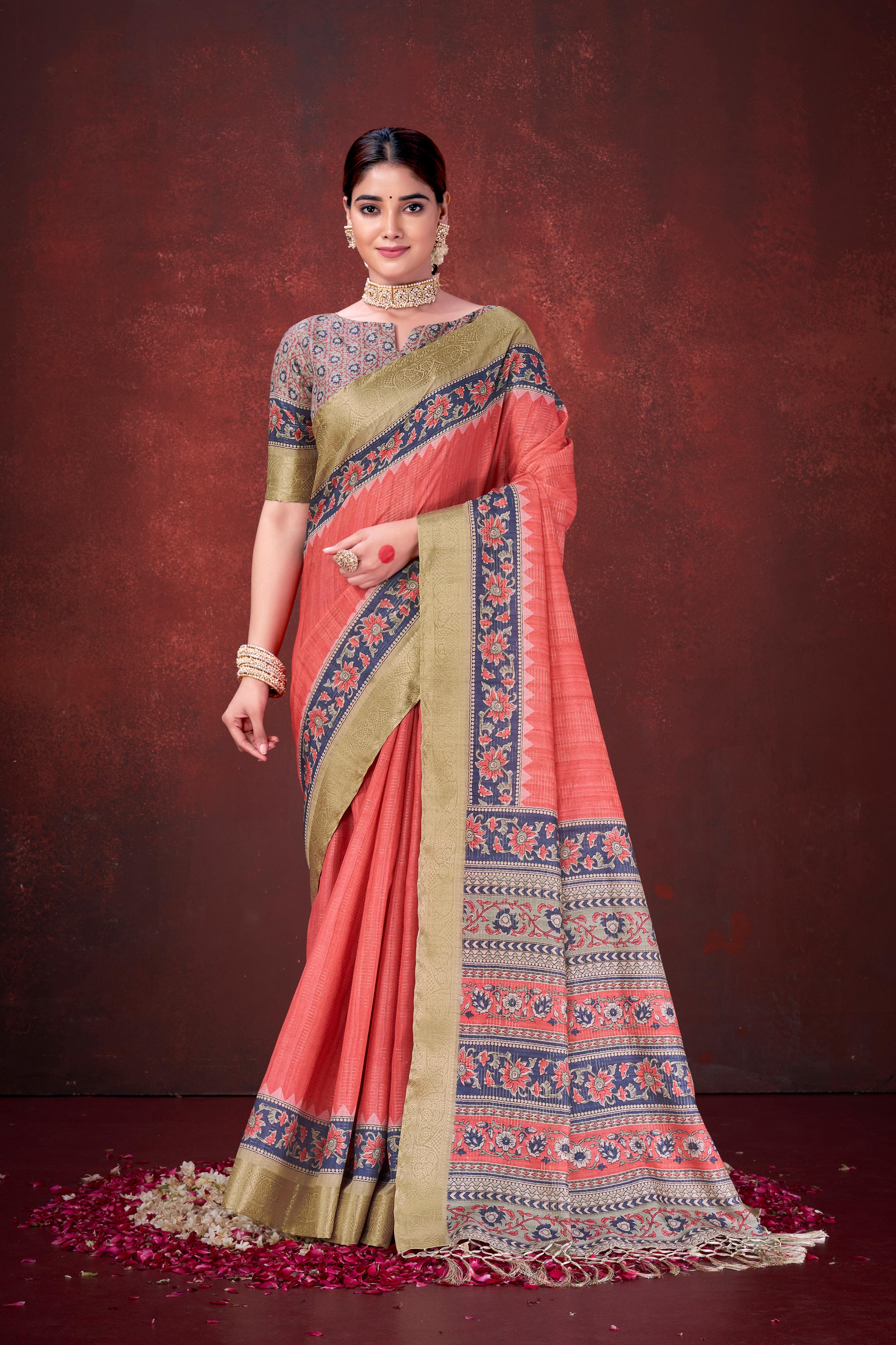 Red Premium Silk Saree with Foil Floral Print