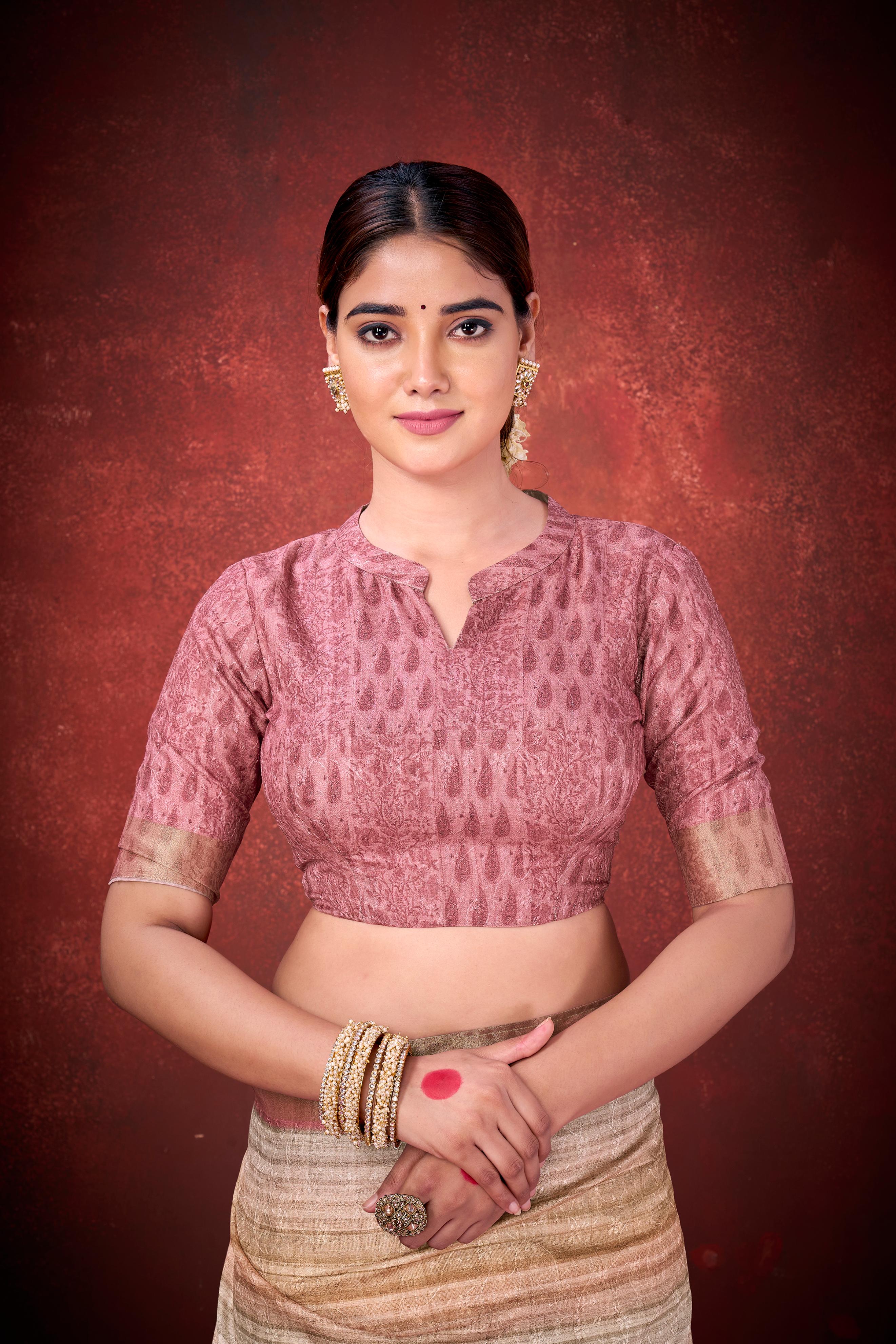 Mauve Pink Spun Silk Printed Saree