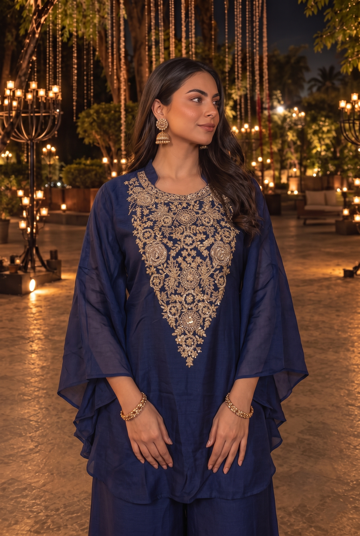 Midnight Blue Embellished Raw Silk Co-Ord Set
