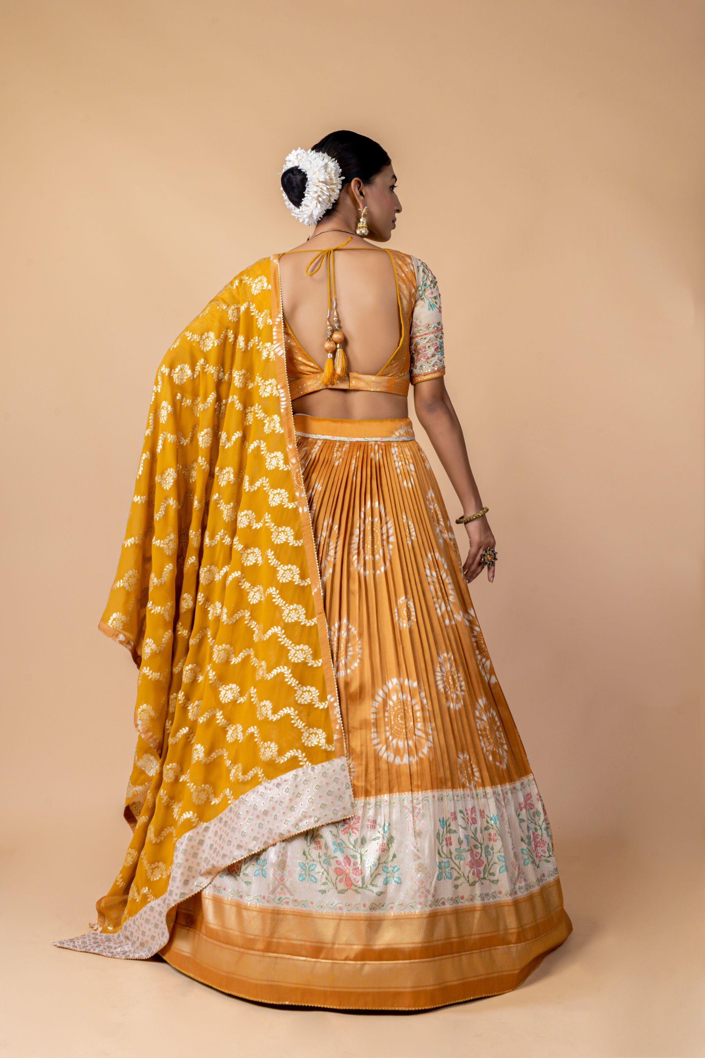 Mustard Embellished Brocade Silk Lehenga Set