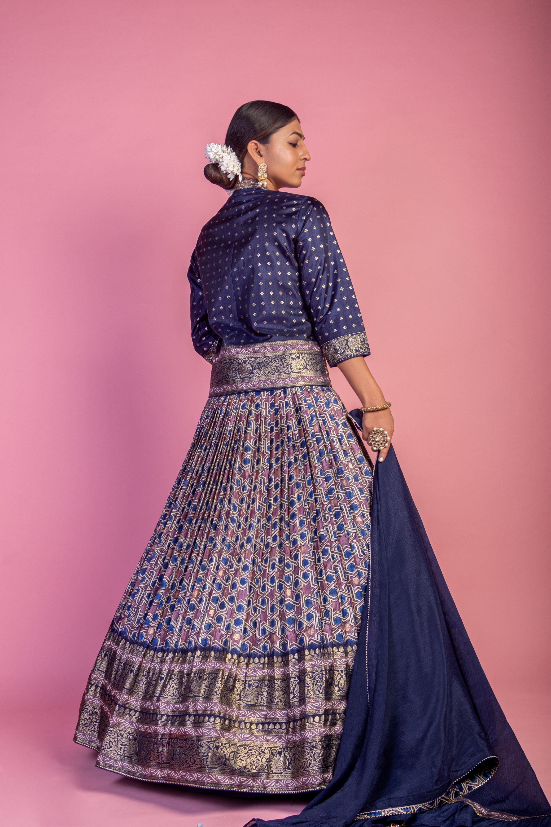 MidNight Purple Embellished Brocade Silk Lehenga Set