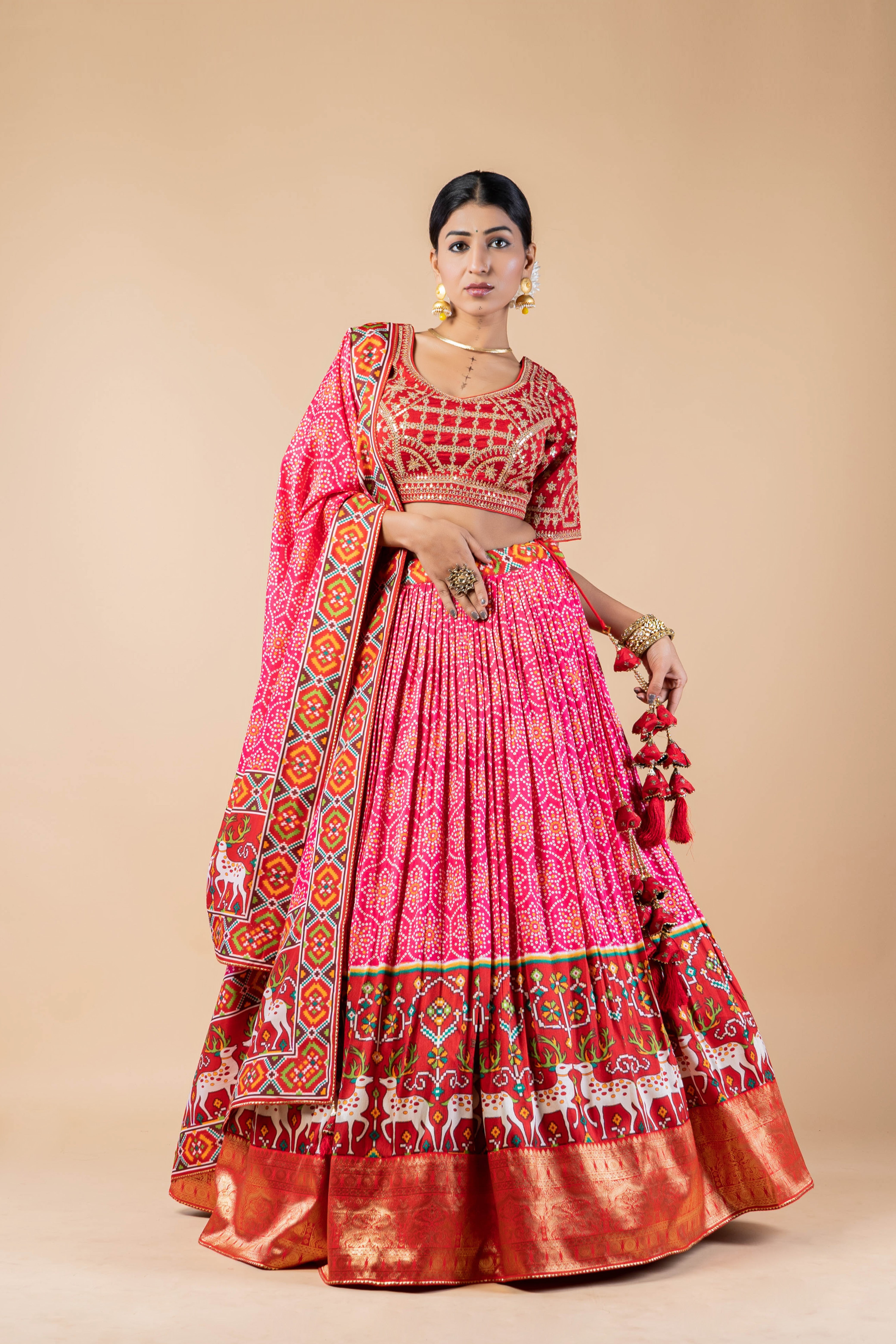 Petal Pink Printed Brocade Silk Lehenga Set