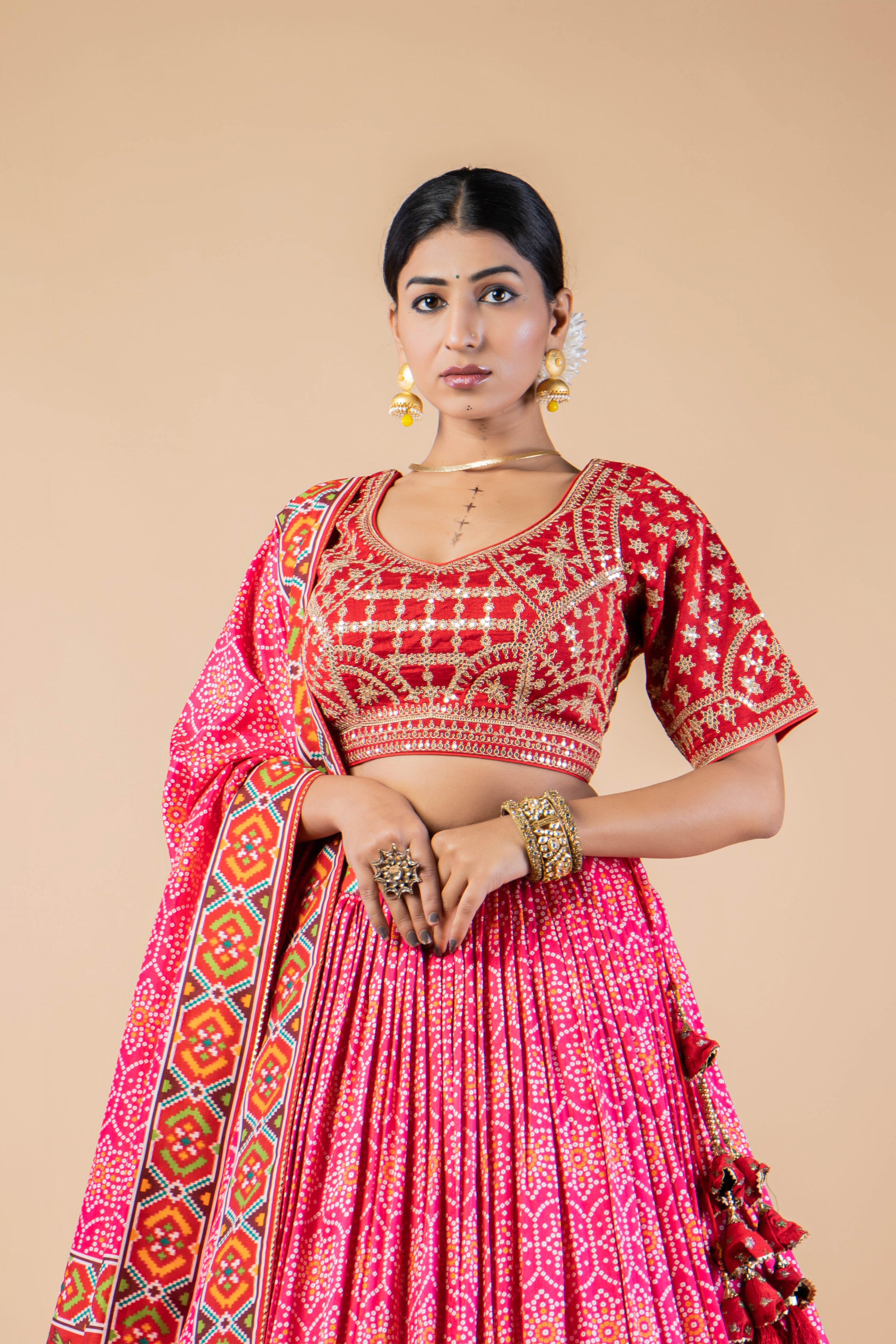 Petal Pink Printed Brocade Silk Lehenga Set
