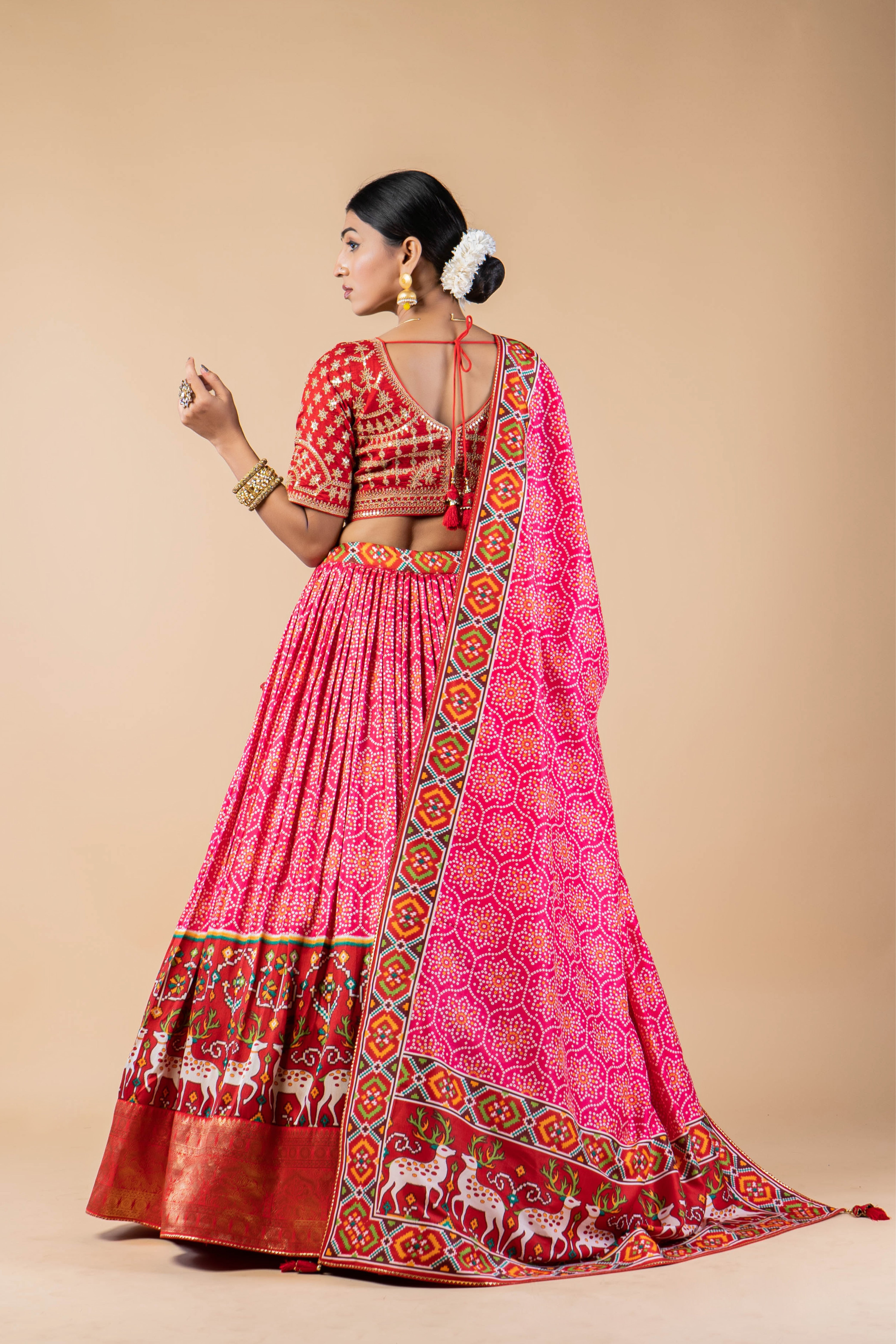 Petal Pink Printed Brocade Silk Lehenga Set