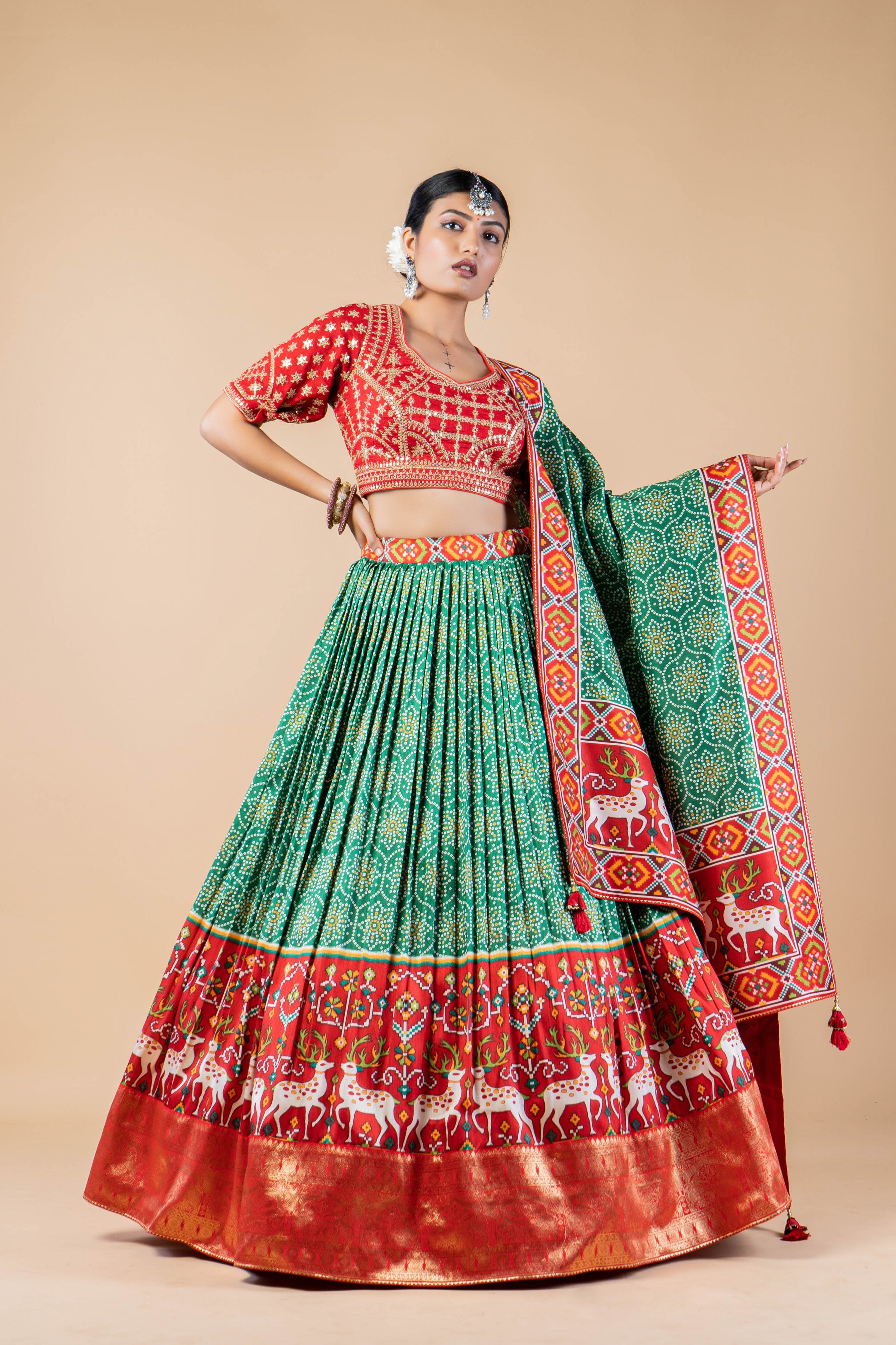 Mint Green Printed Brocade Silk Lehenga Set