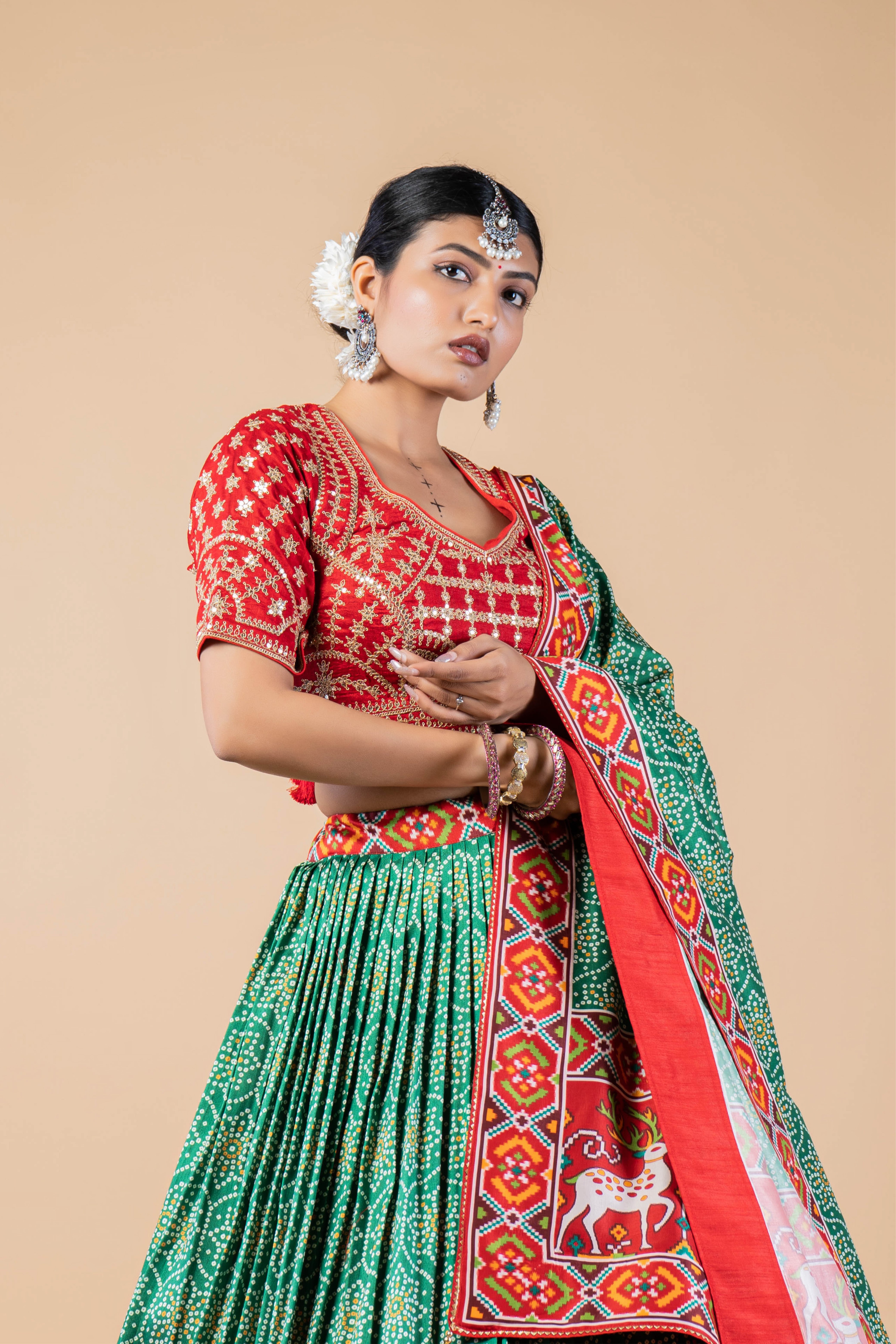 Mint Green Printed Brocade Silk Lehenga Set