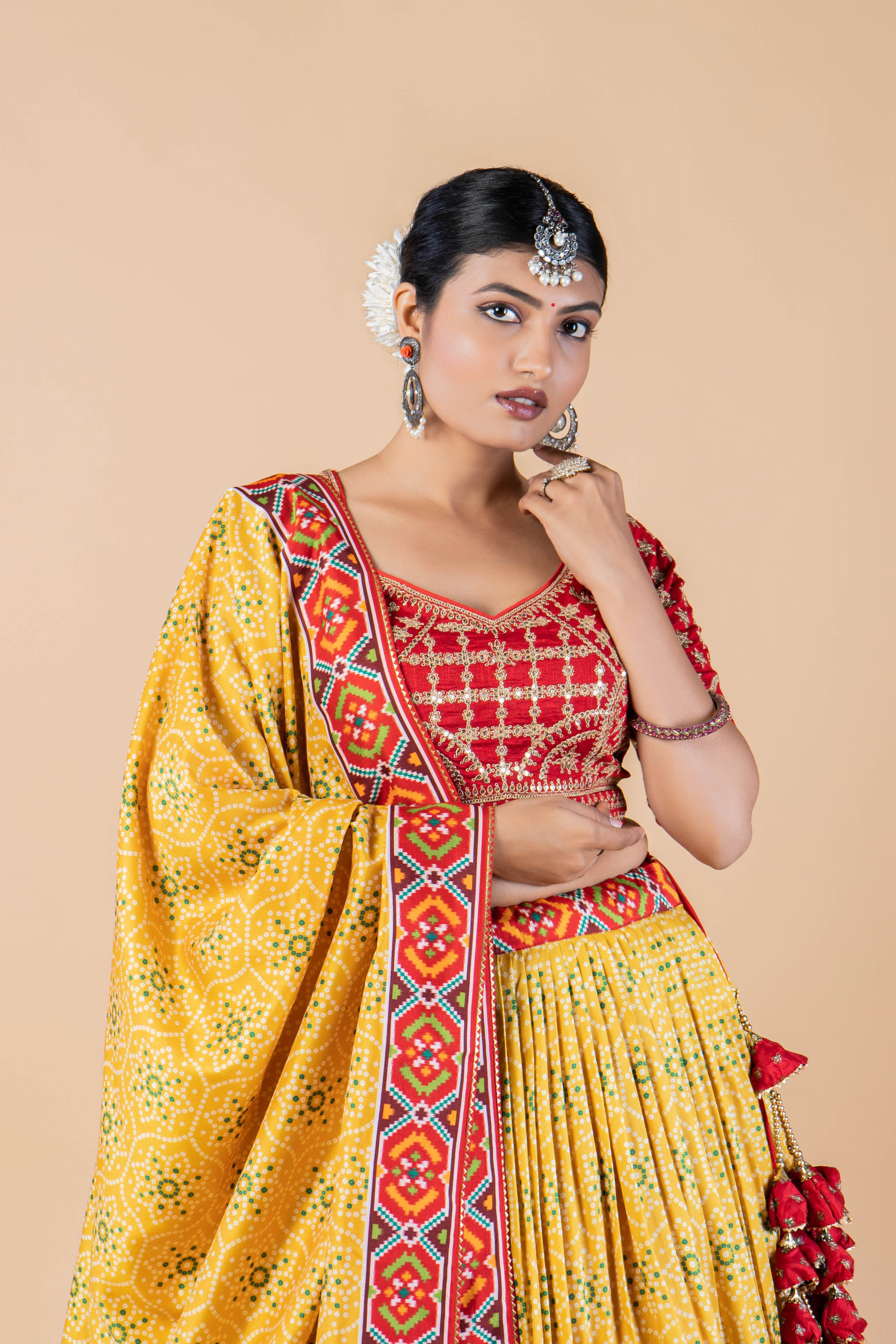 Yellow Printed Brocade Silk Lehenga Set