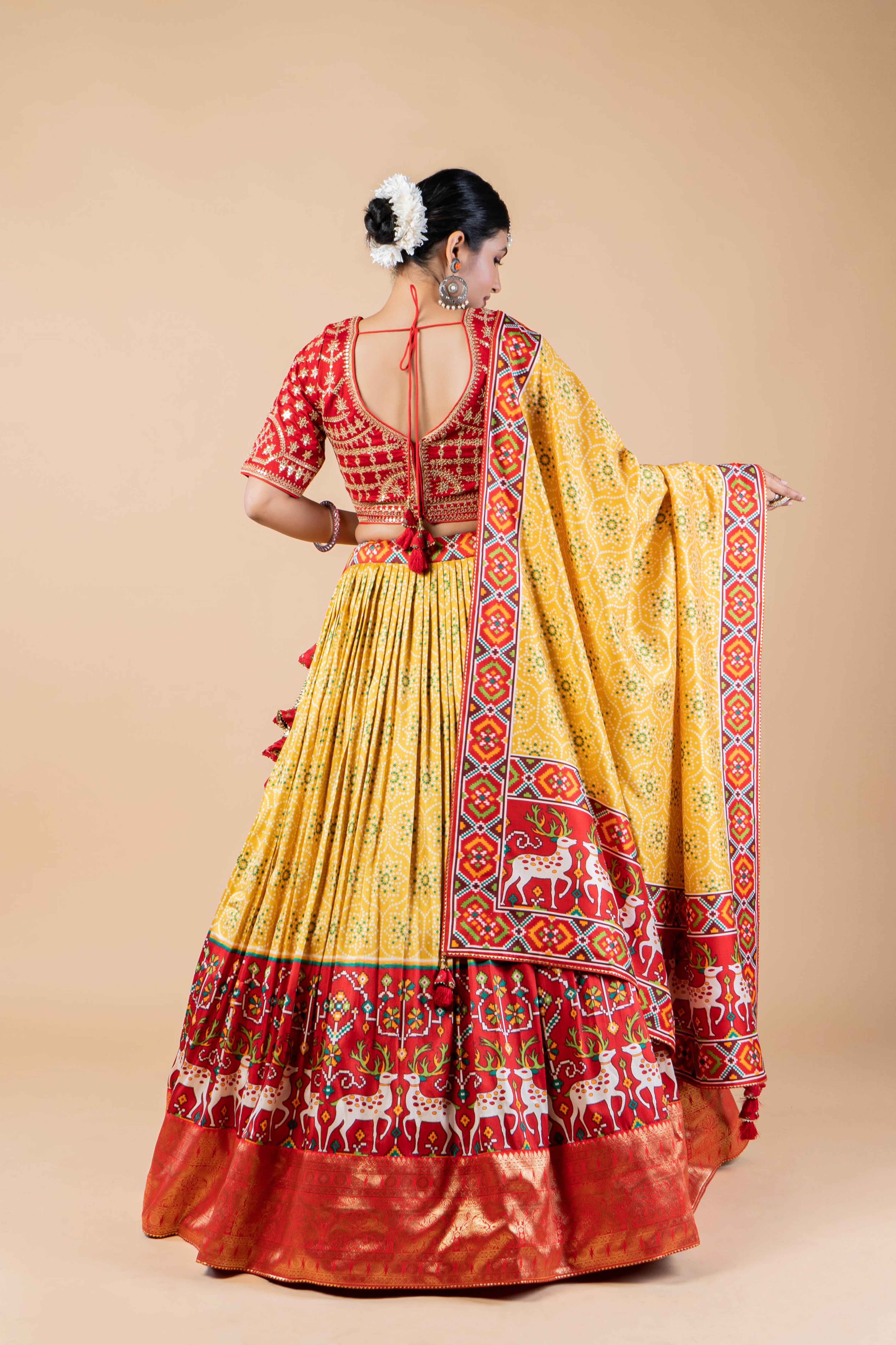 Yellow Printed Brocade Silk Lehenga Set