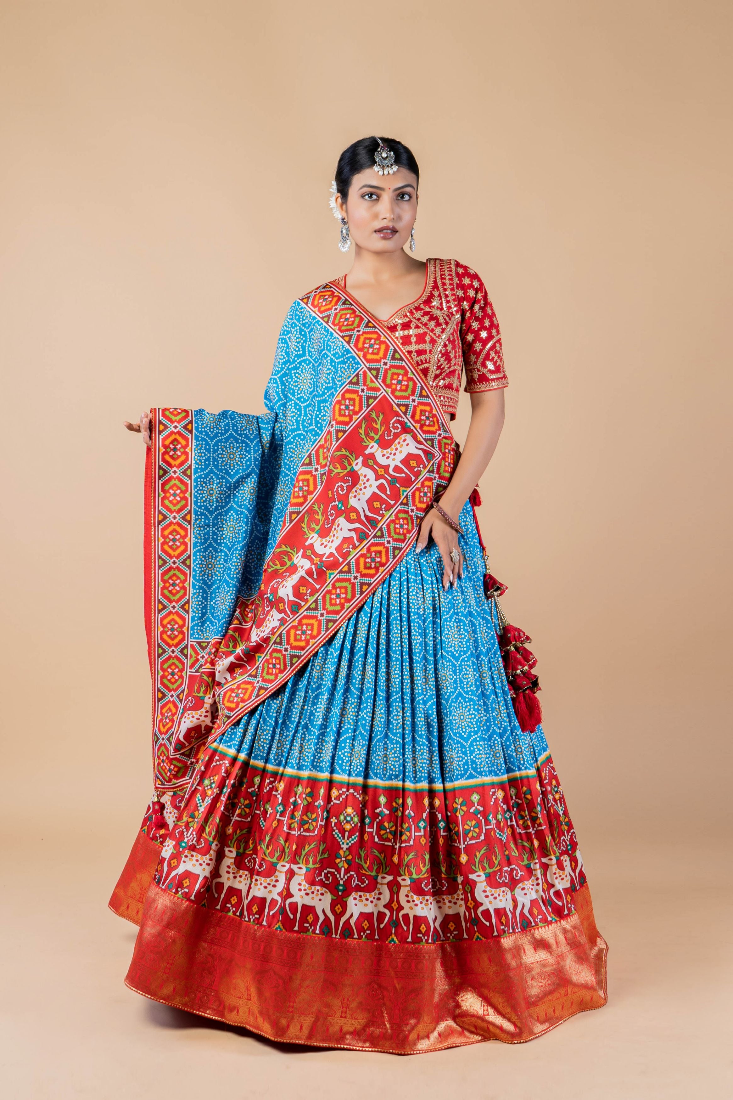 Serene Sky Printed Brocade Silk Lehenga Set