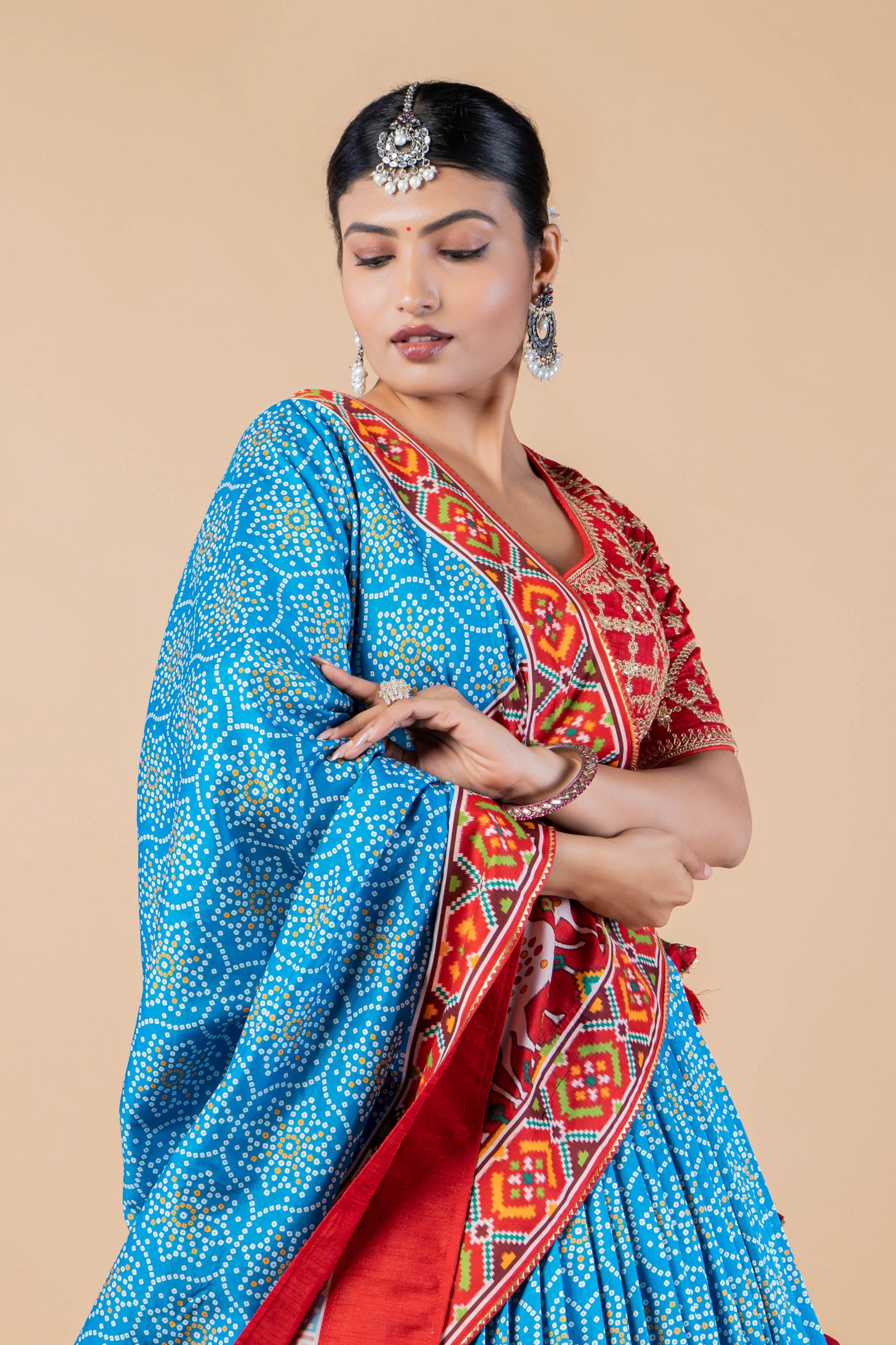 Serene Sky Printed Brocade Silk Lehenga Set
