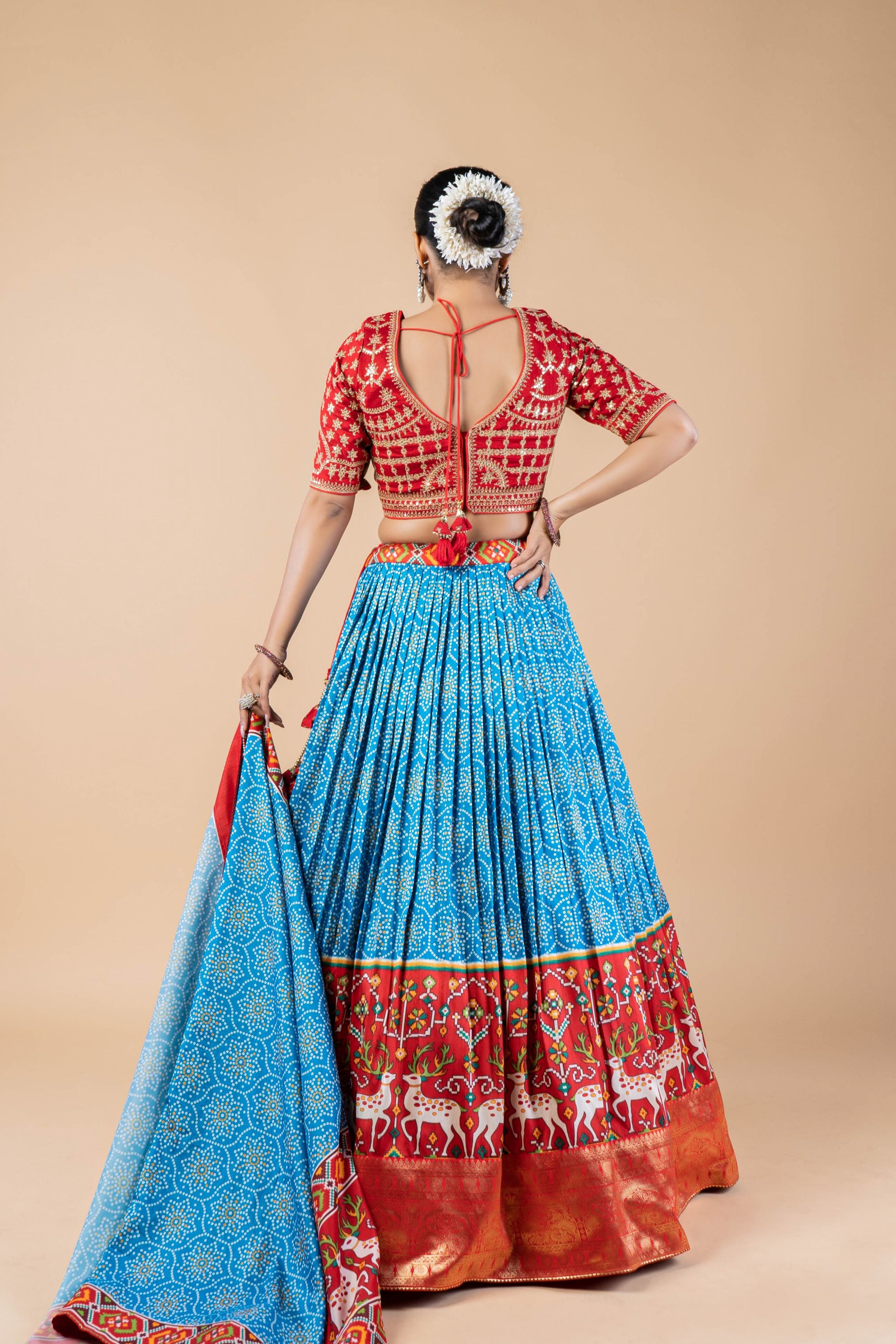 Serene Sky Printed Brocade Silk Lehenga Set