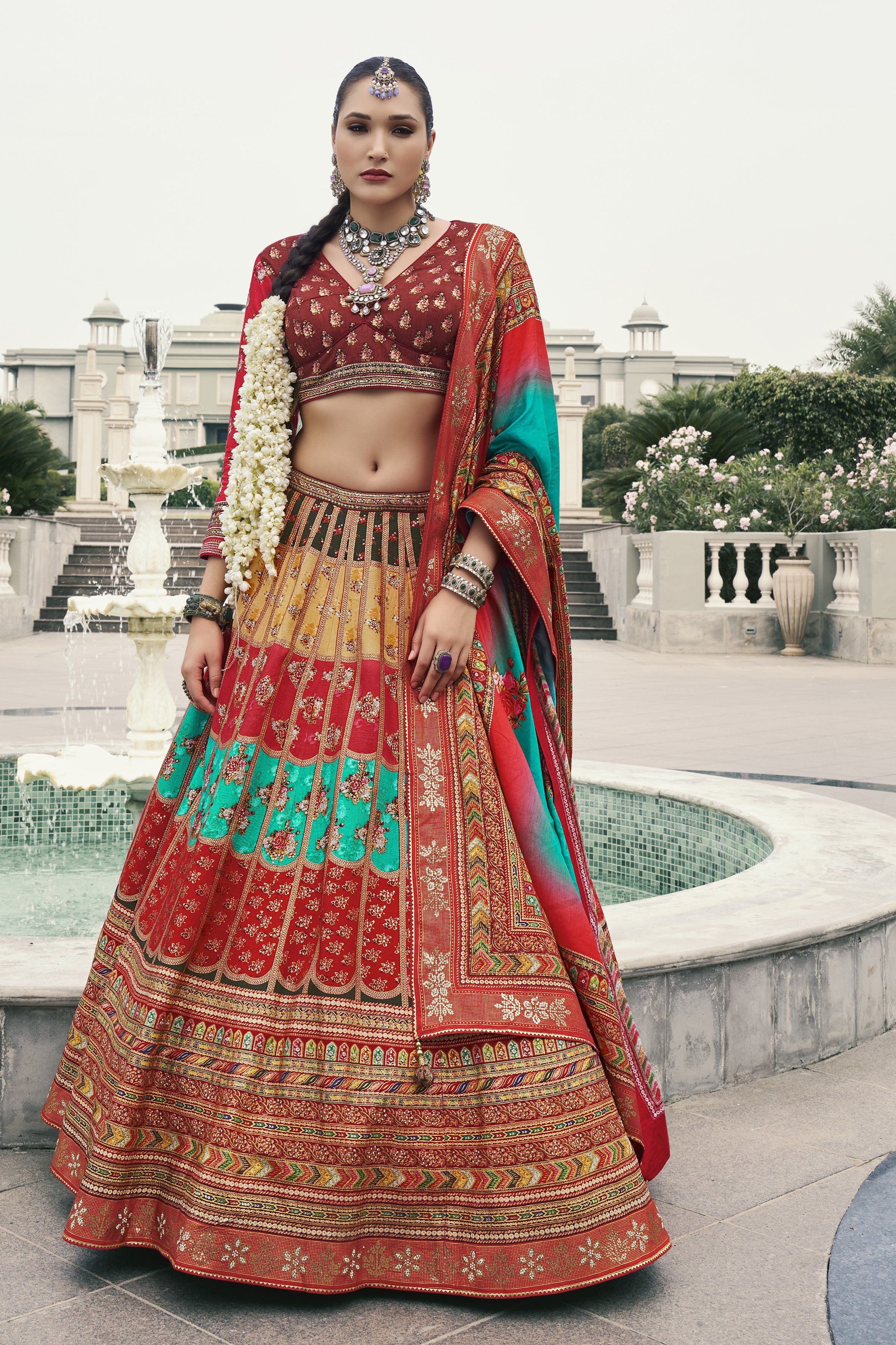 Red Embellished Premium Silk Lehenga Set