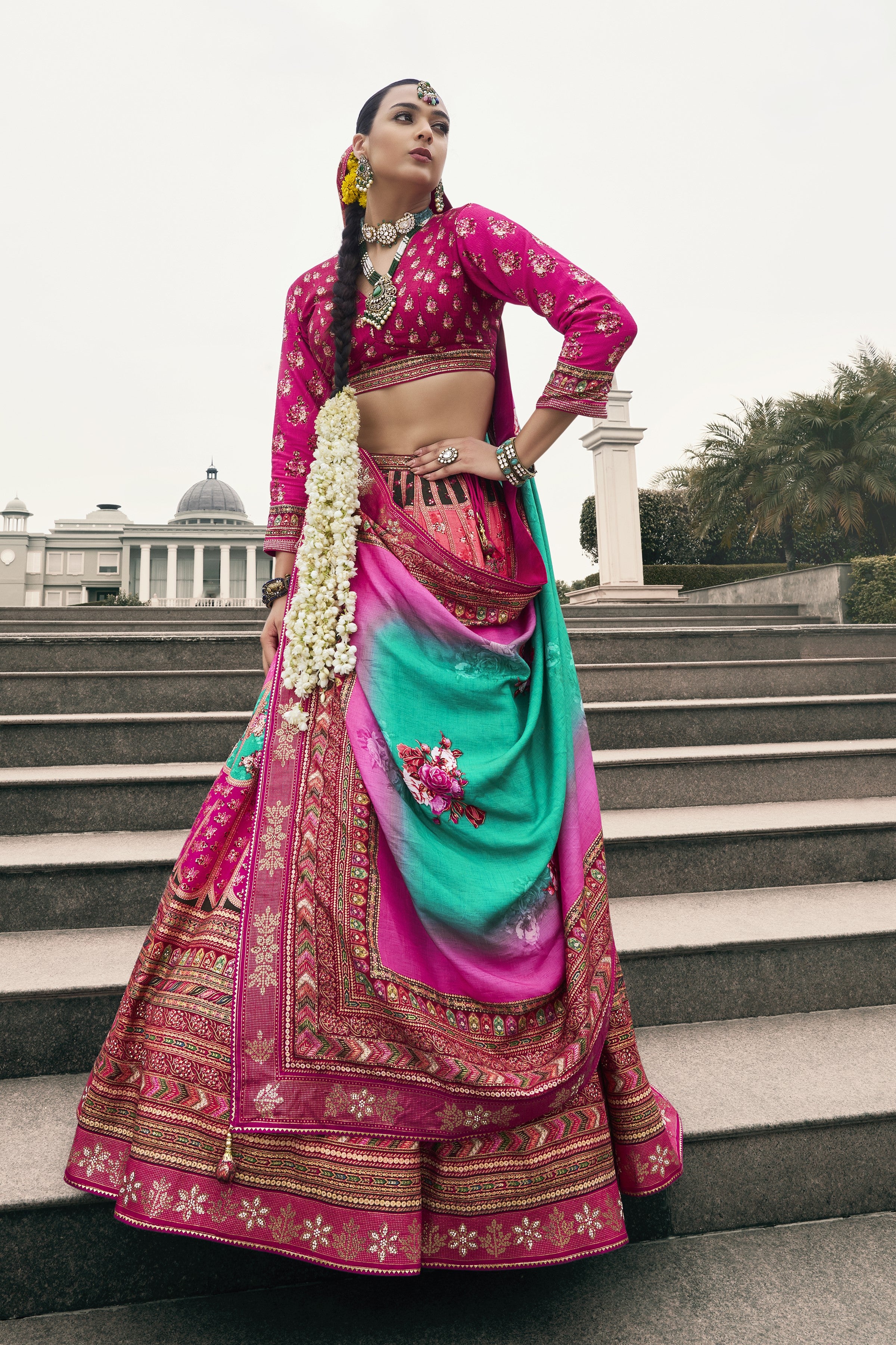 Pink Embellished Premium Silk Lehenga Set