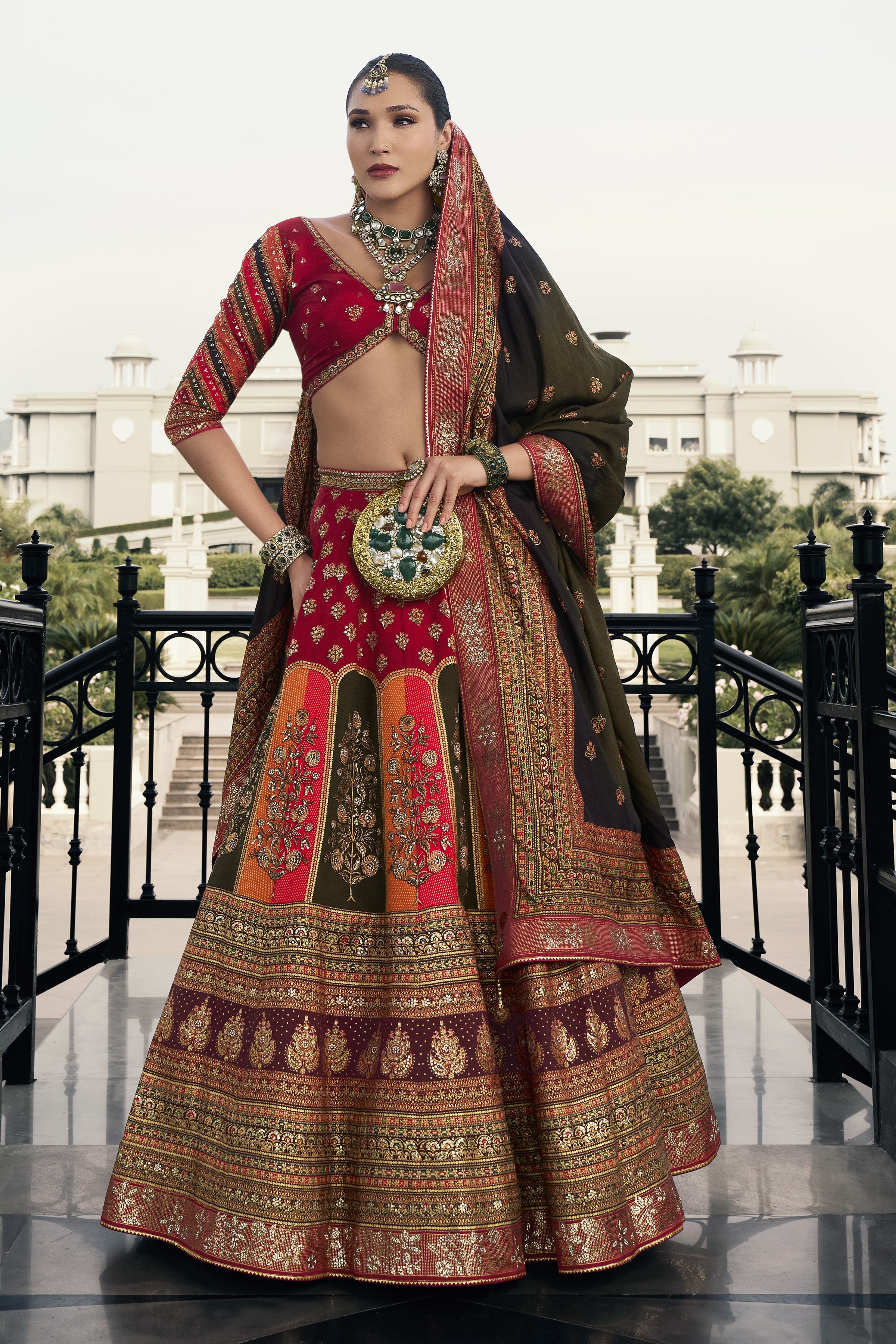 Deep Red Embellished Premium Silk Lehenga Set