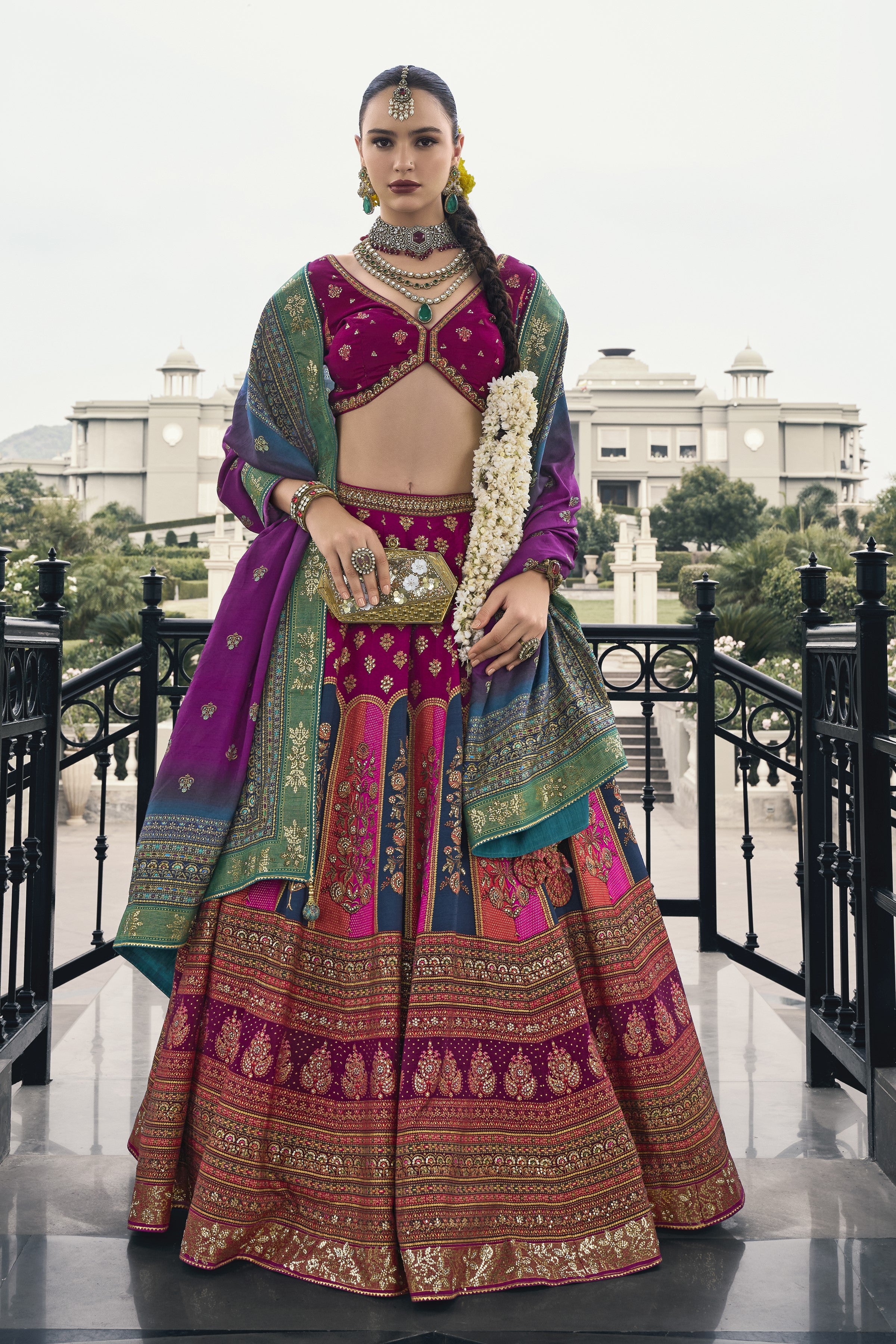 Wine Embellished Premium Silk Lehenga Set