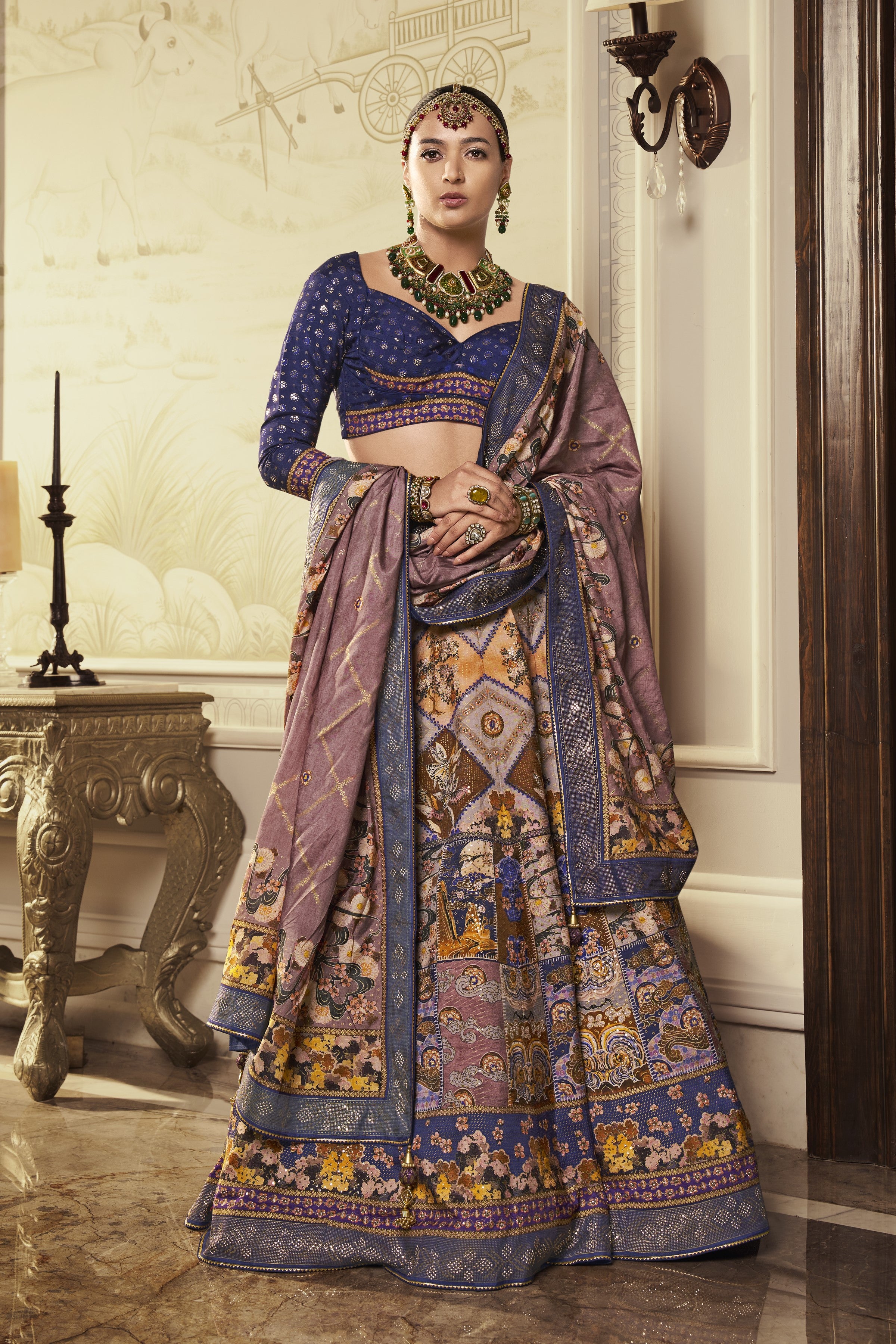 Blue Traditional Handwork Brocade Silk Lehenga Set