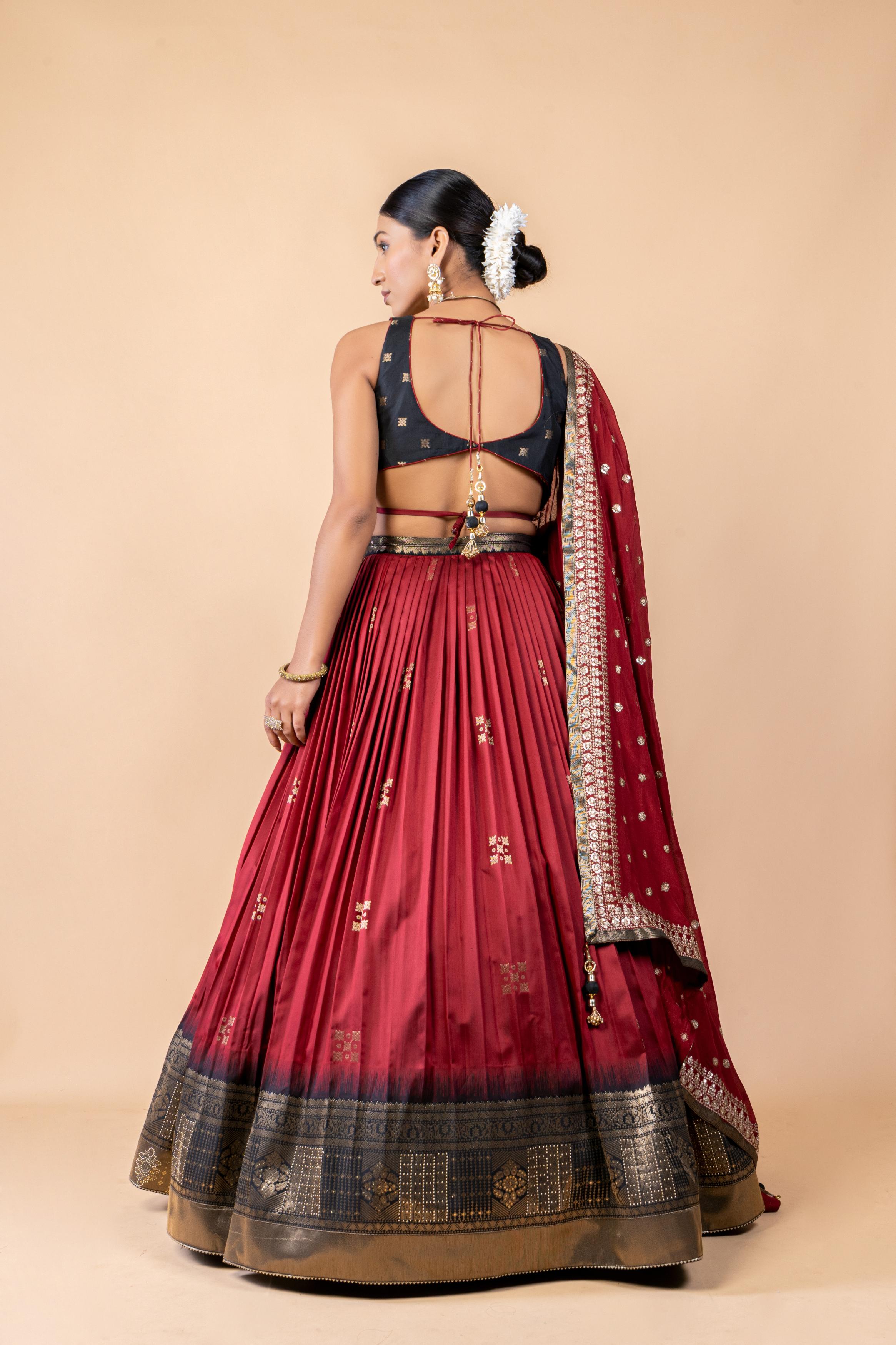 Wine-Red Embellished Premium Silk Lehanga Set