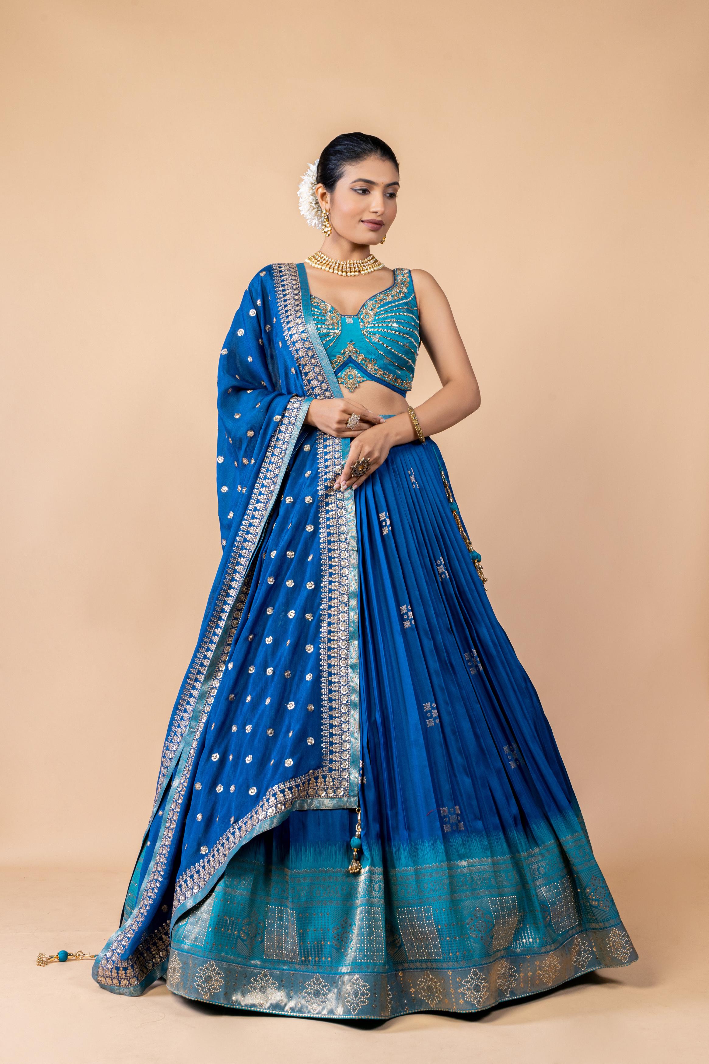 Royal Blue Embellished Premium Silk Lehanga Set