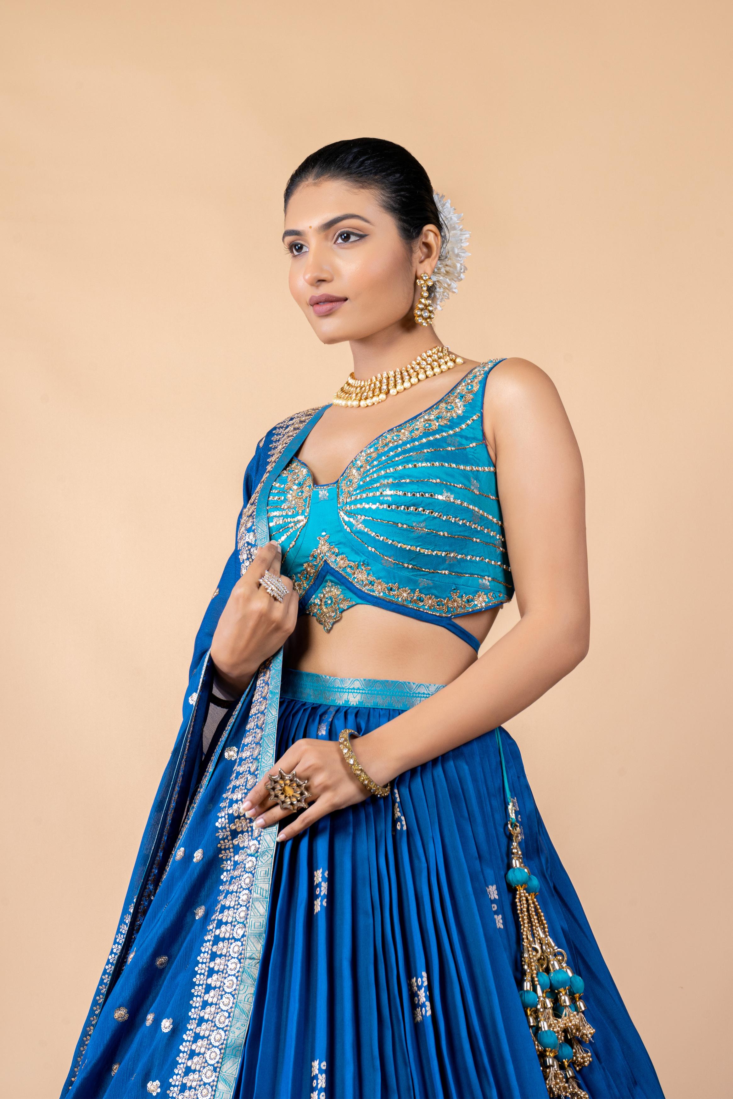 Royal Blue Embellished Premium Silk Lehanga Set