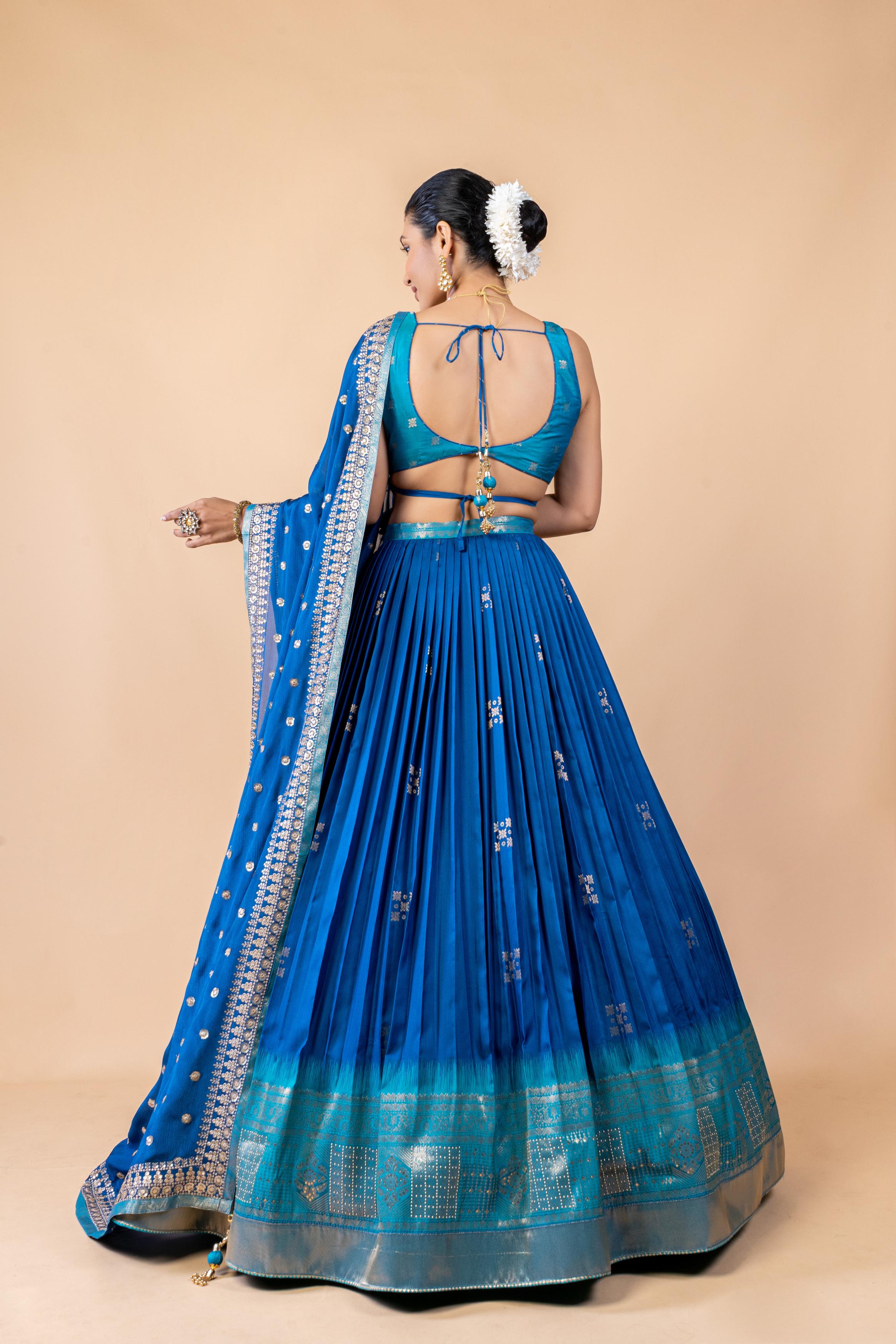 Royal Blue Embellished Premium Silk Lehanga Set