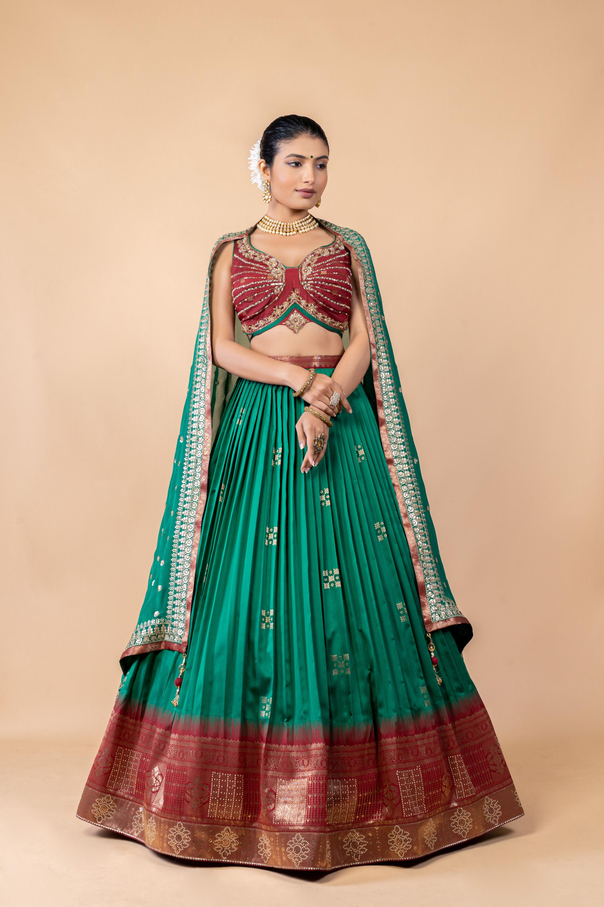 Vibrant Green Embellished Premium Silk Lehanga Set