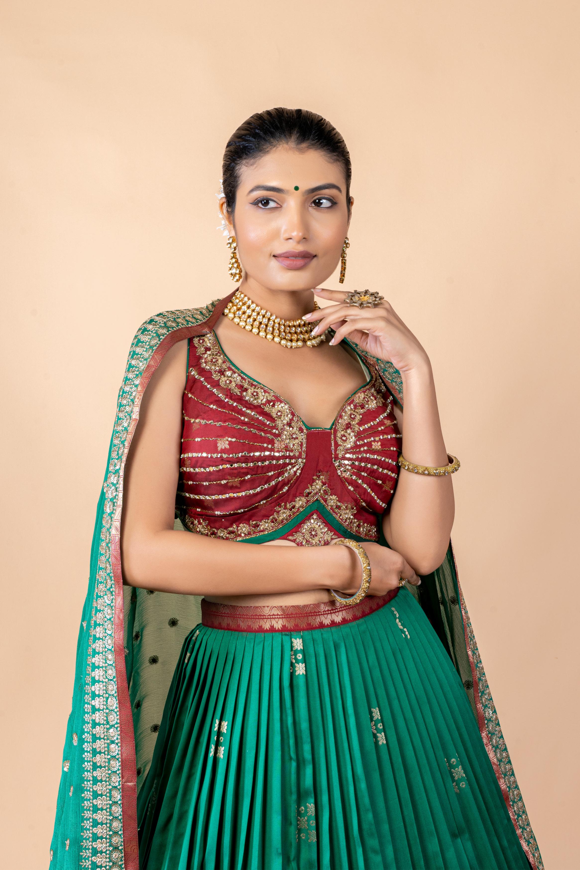 Vibrant Green Embellished Premium Silk Lehanga Set