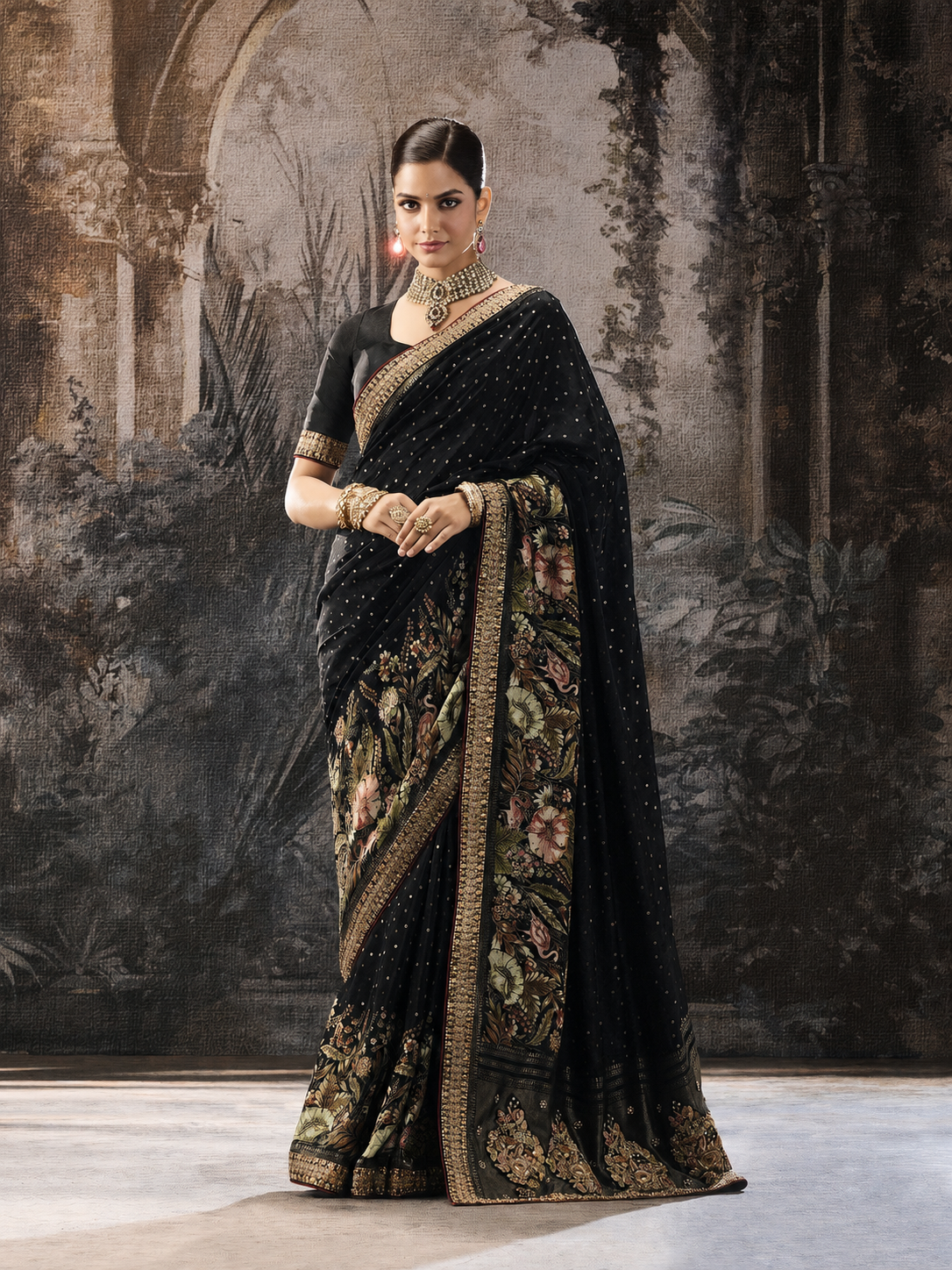 Onyx Grace Embellished Premium Crepe Silk Saree