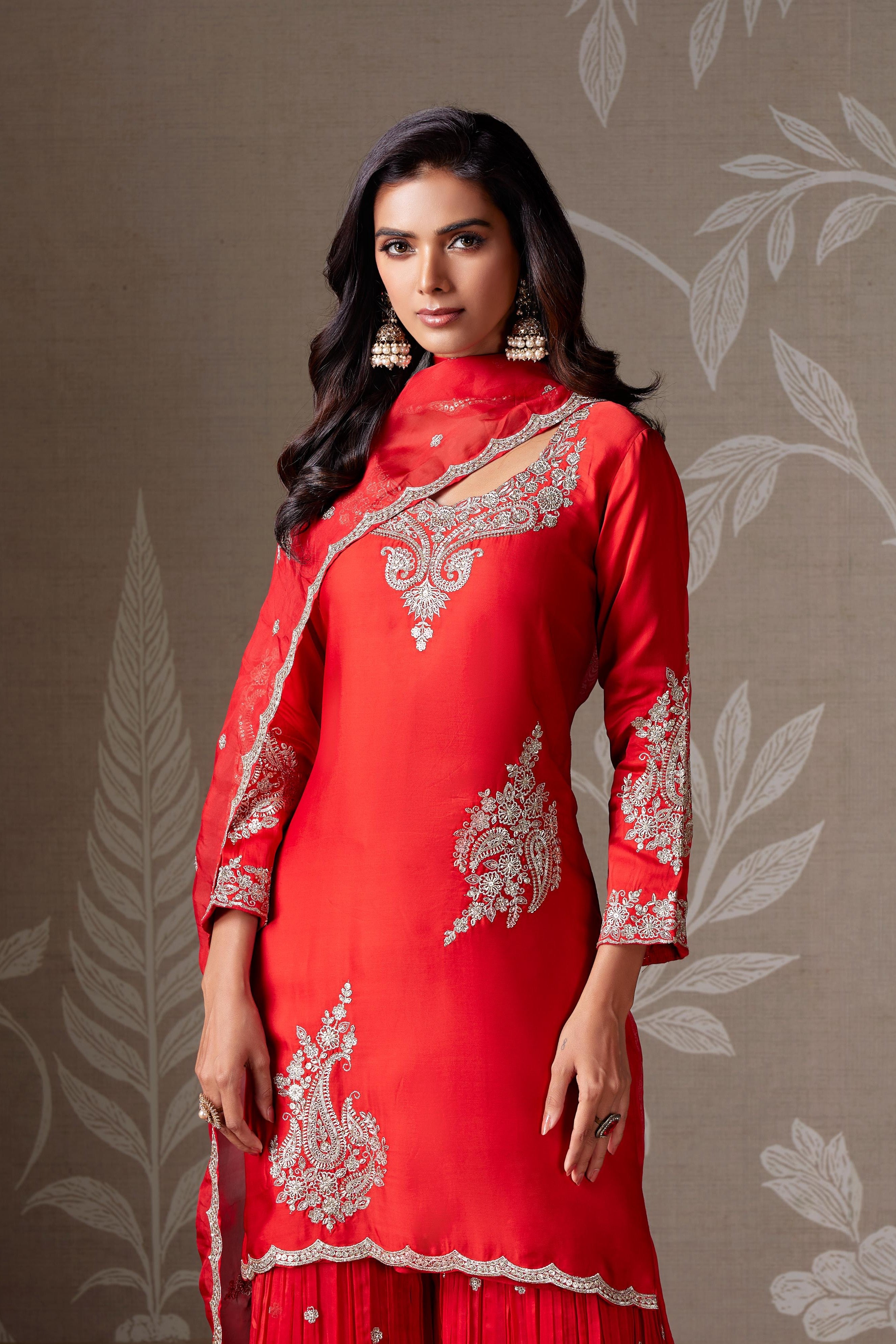 Crimson Zari Embellished Chinon Silk Sharara Set