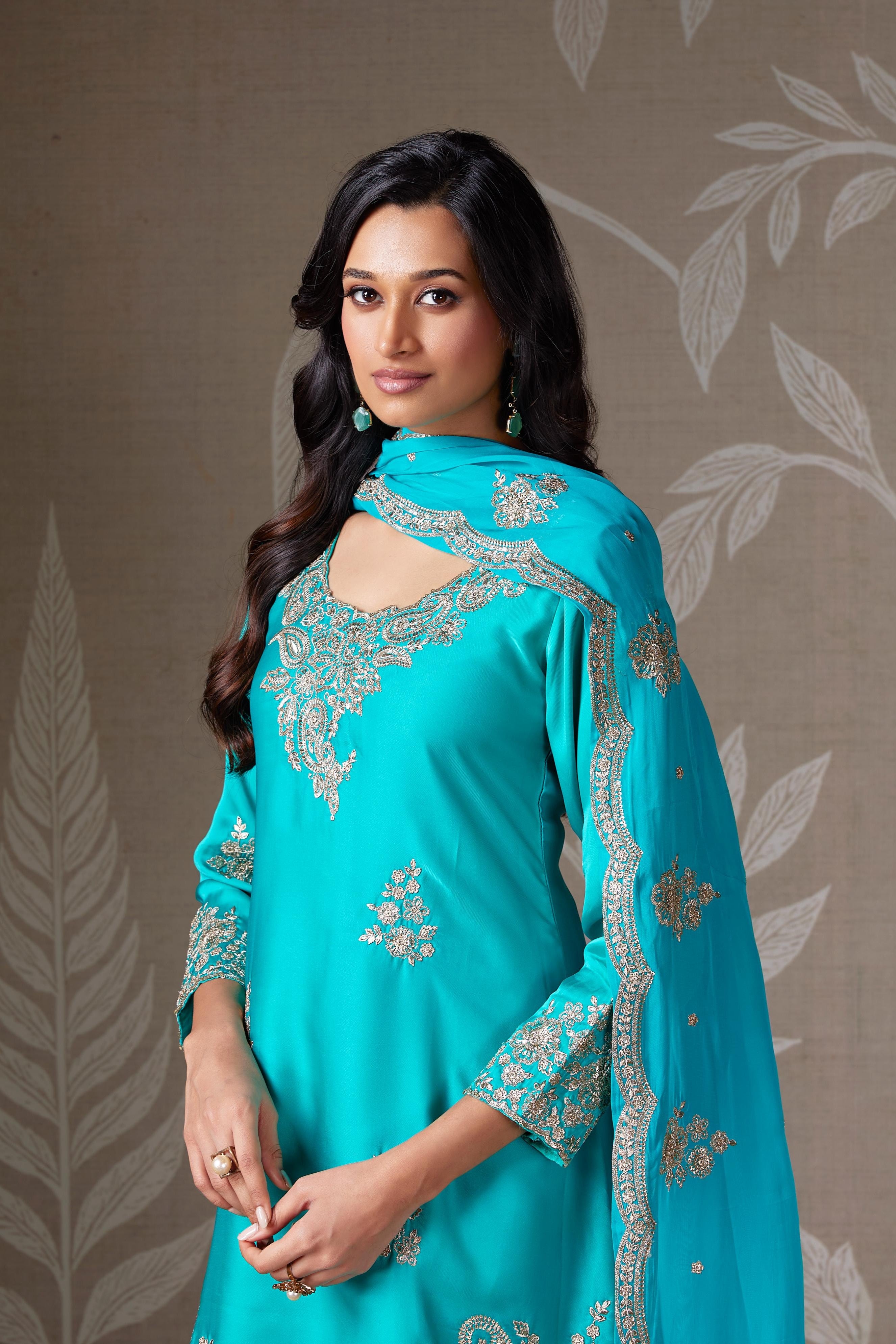 Turquoise Gleam Embellished Dhoti Set