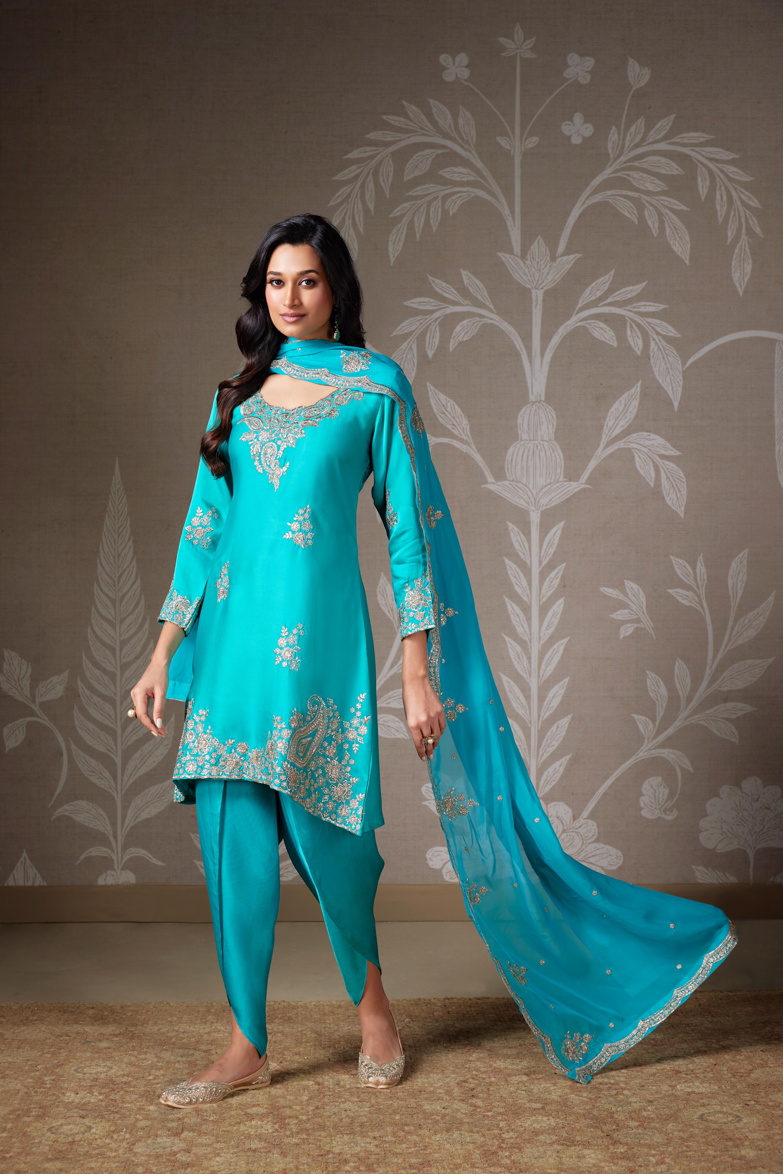 Turquoise Gleam Embellished Dhoti Set