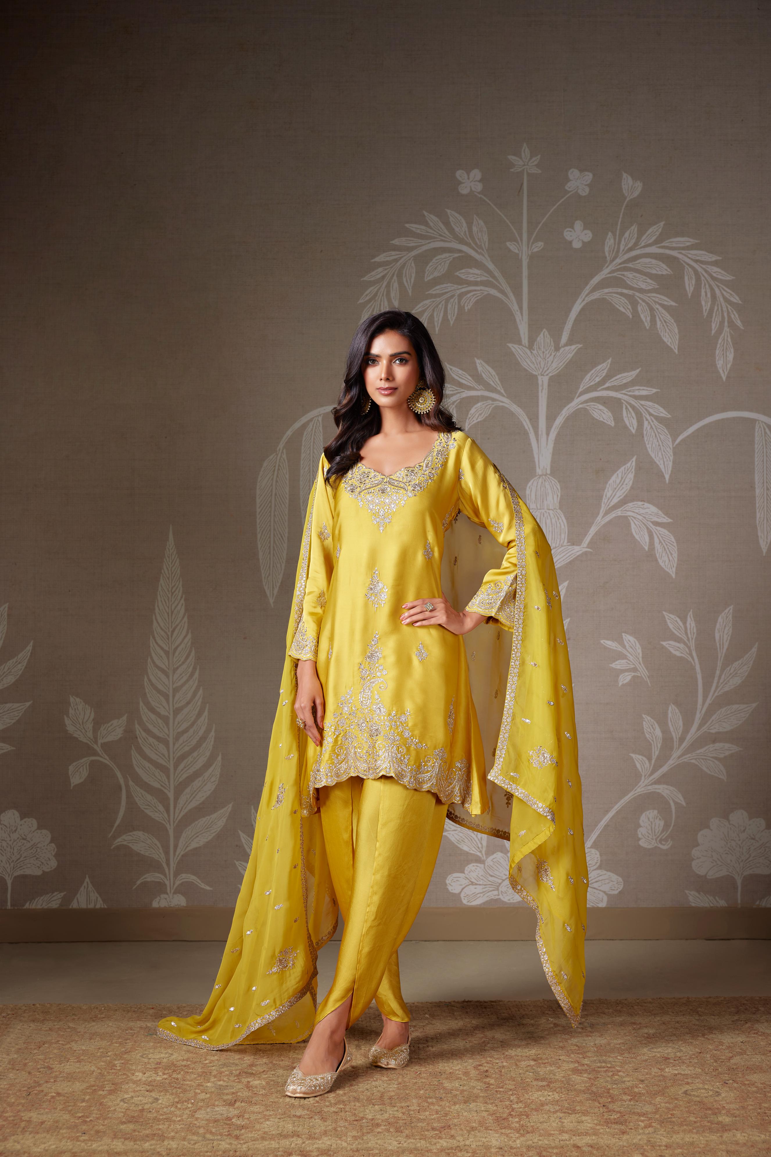 Sunlit Yellow Beaded Dhoti Ensemble