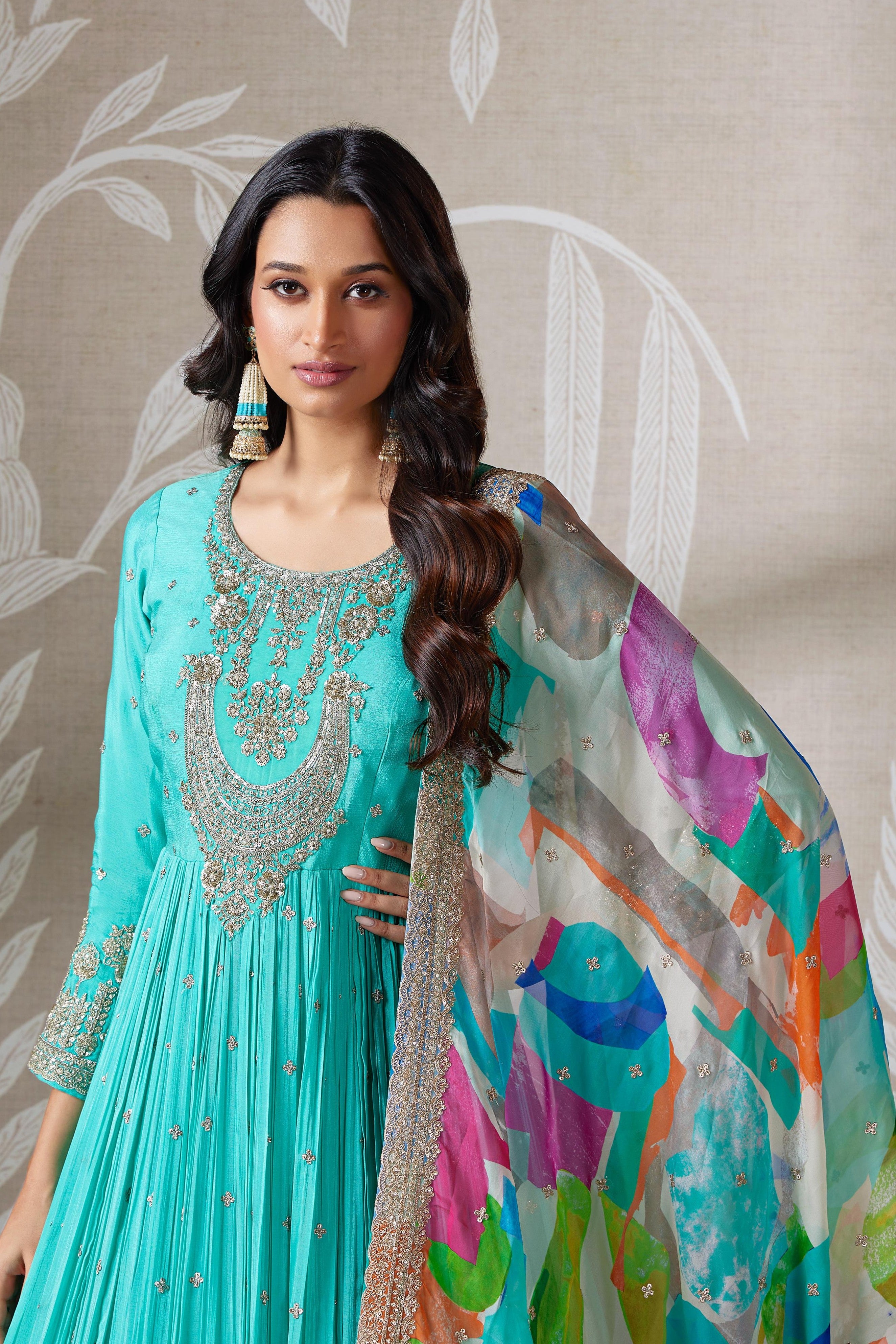 Turquoise Radiance Zari Embellished Anarkali Set
