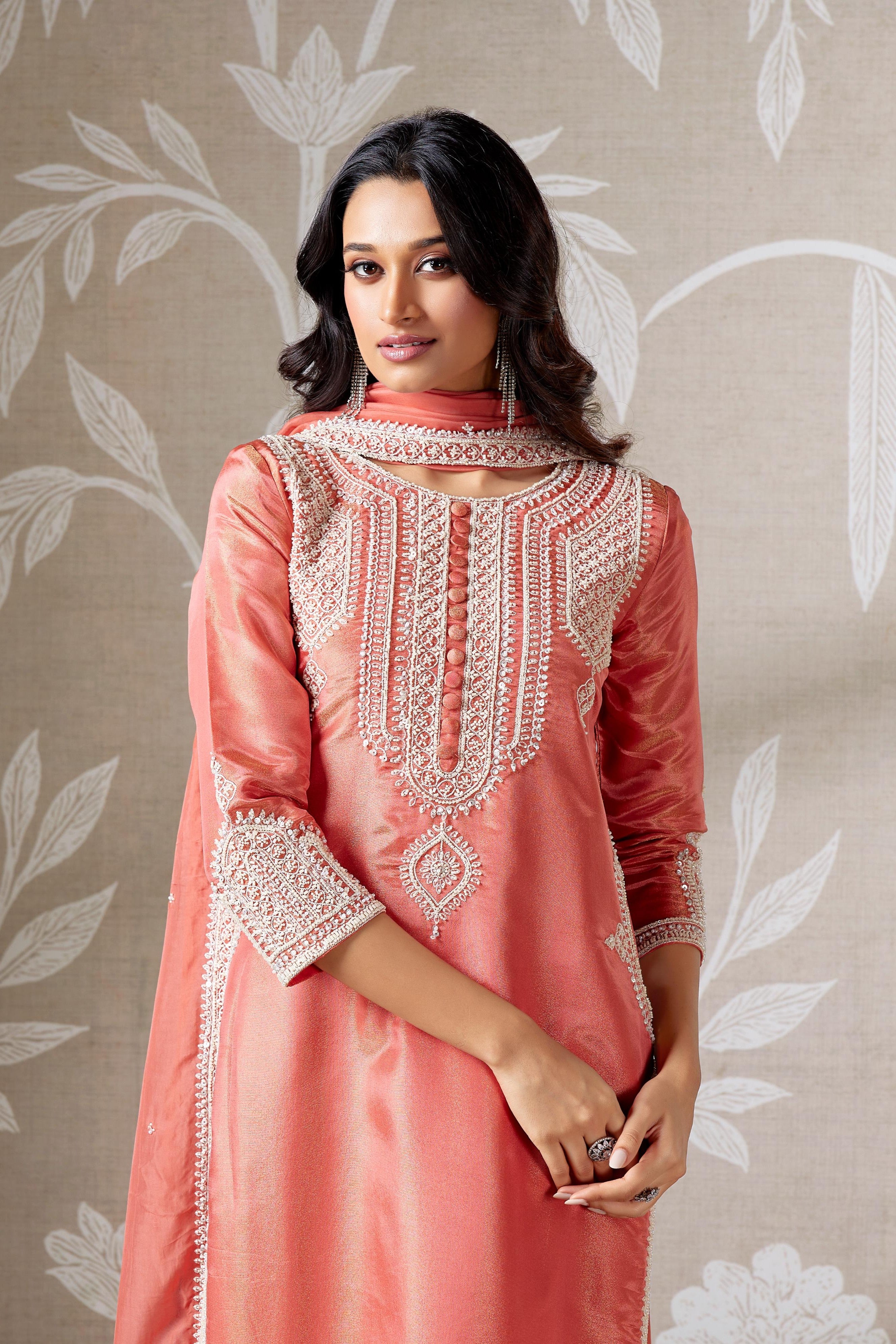 Soft Peach Embellished Pant Set