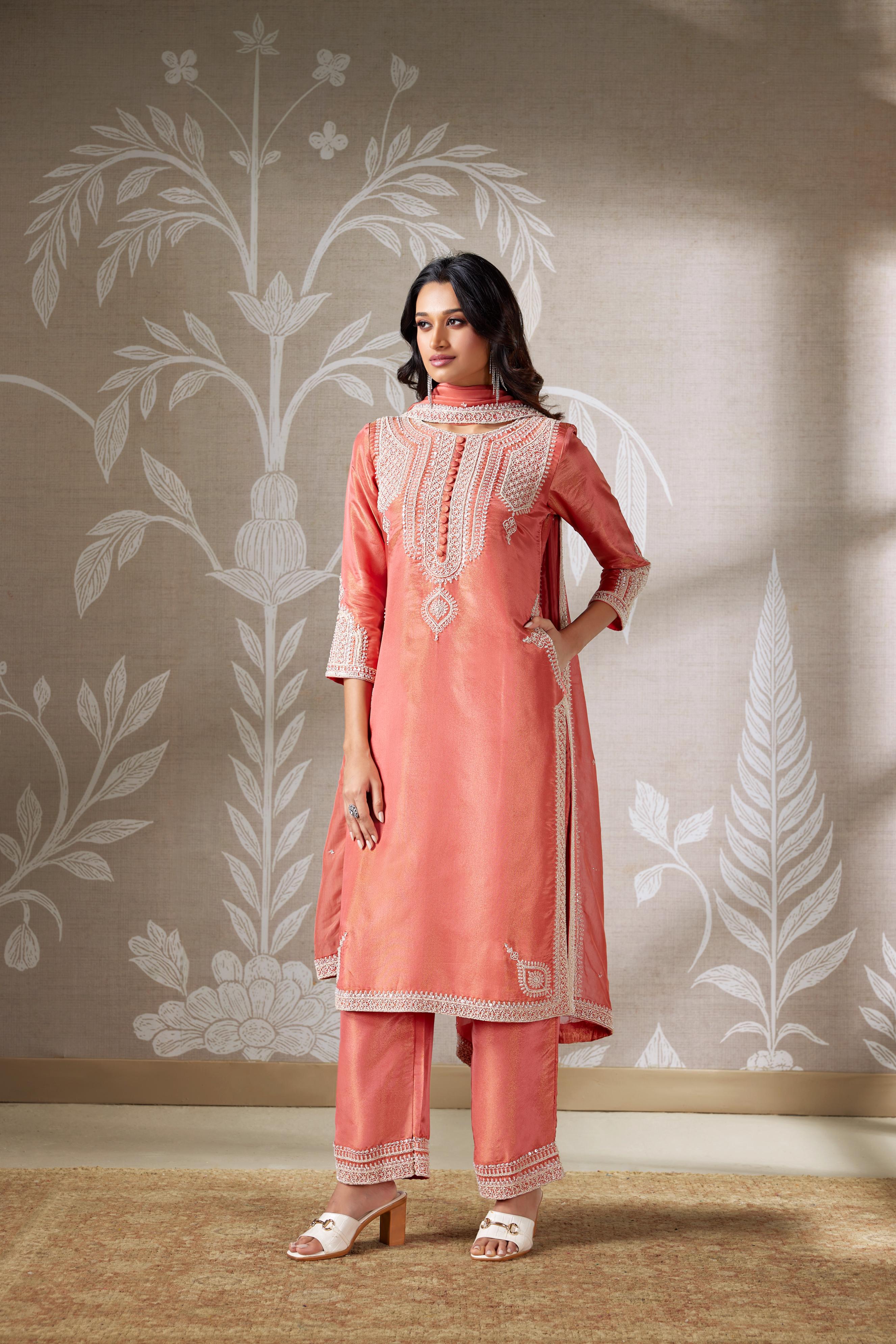 Soft Peach Embellished Pant Set