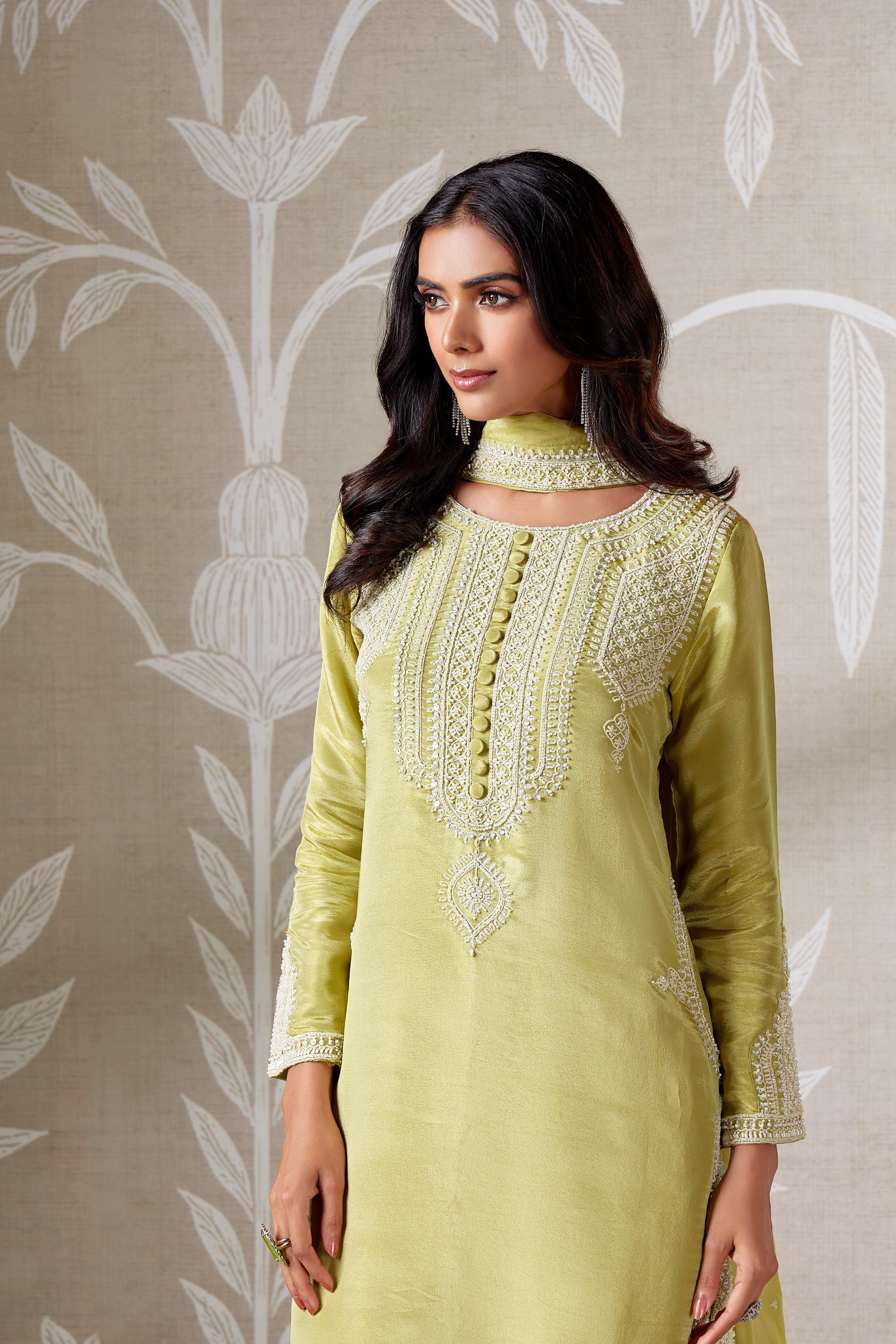 Light Green Embellished Pant Set