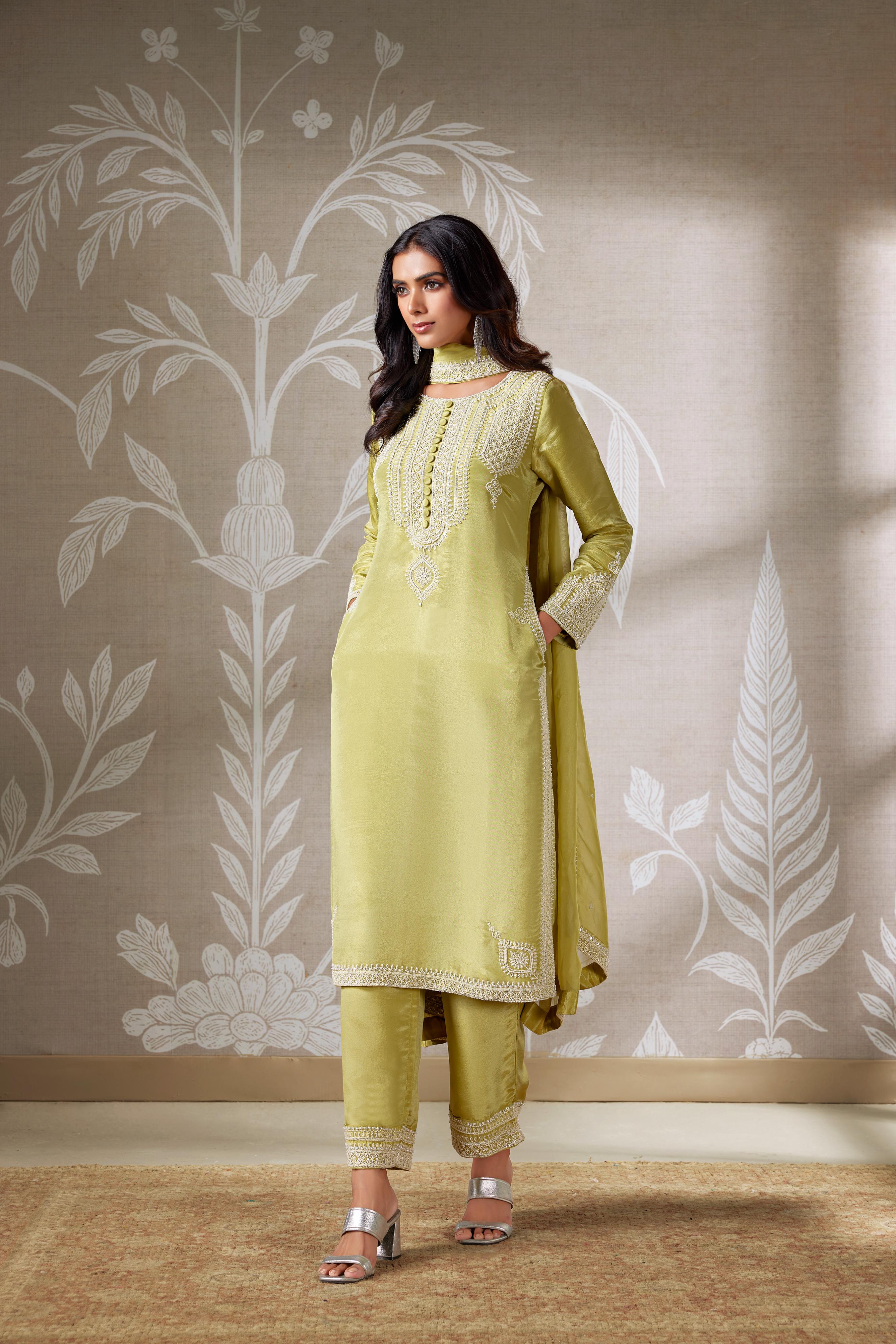 Light Green Embellished Pant Set