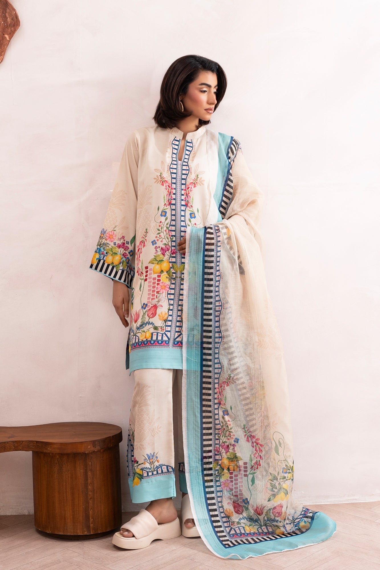 Mediterranean Splash Swiss Cotton Kurta & Pant Set