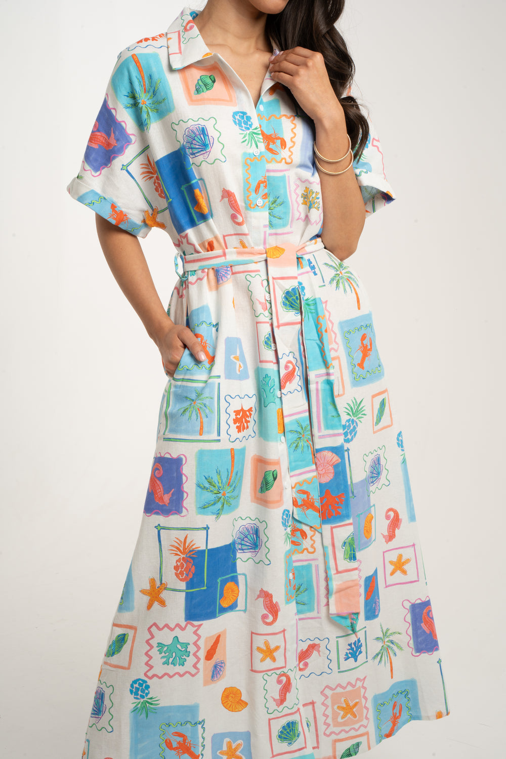 Marine Life Swiss Cotton Shirt Dress