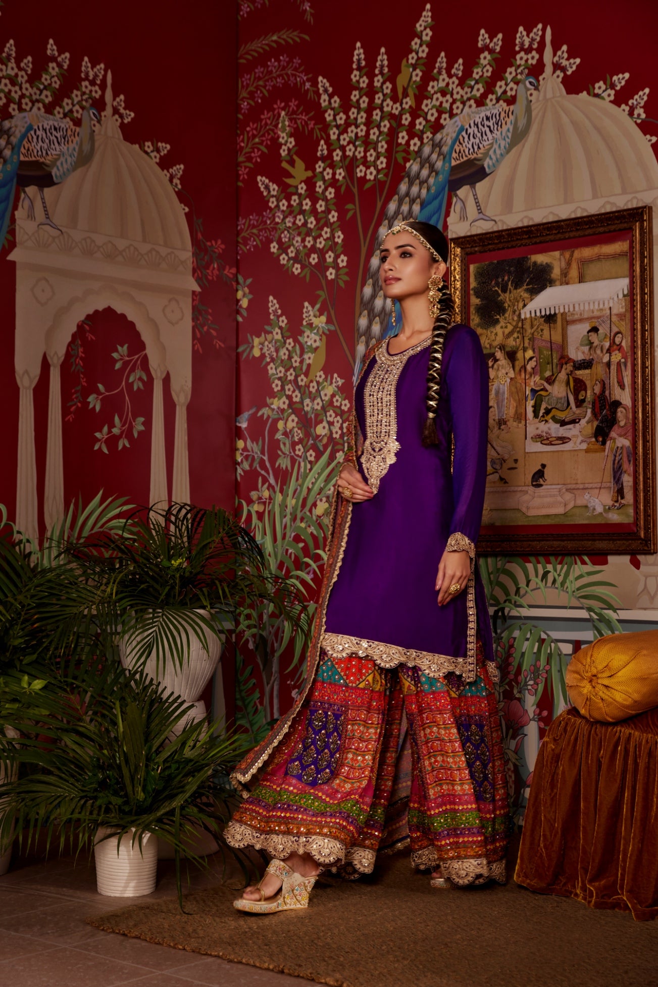 Purple Festive Moorish Silk Sharara Set