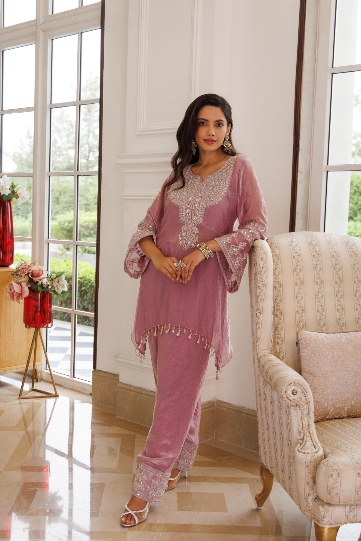 Dusty Mauve Embellished Tissue Silk Salwar Set