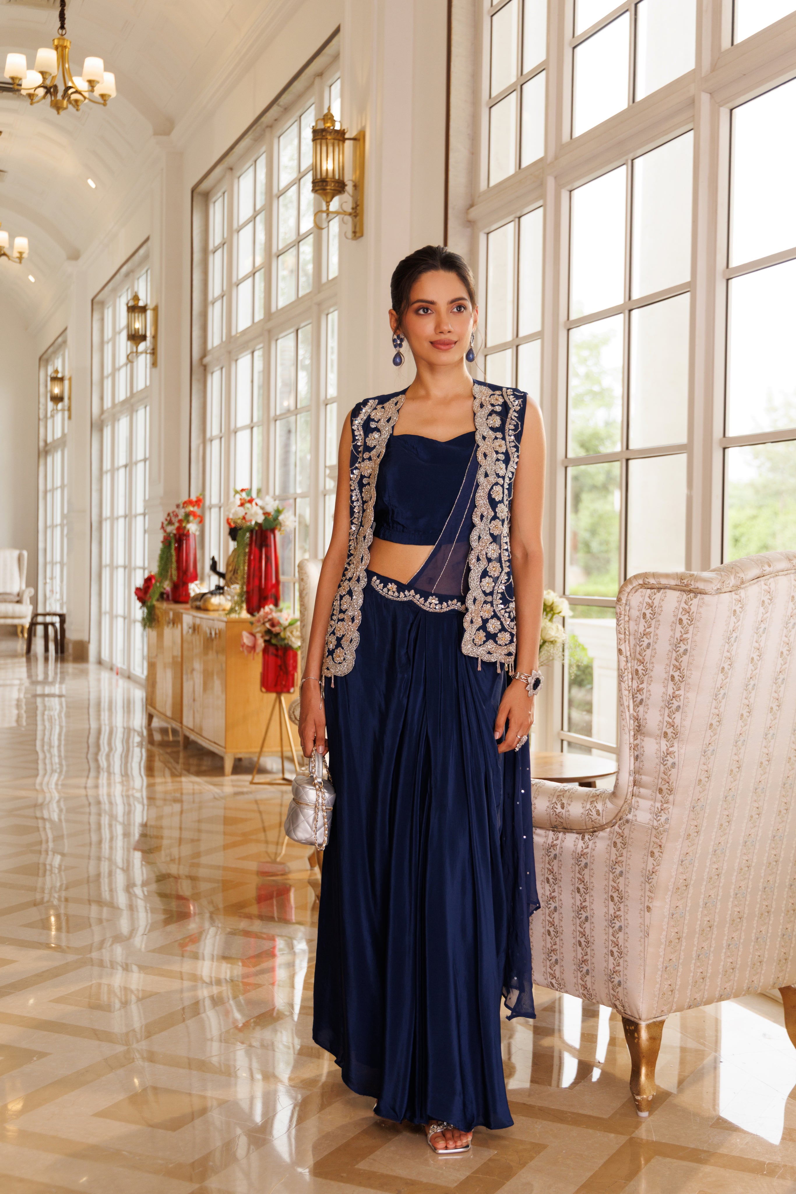 Sapphire Crystal Embellished Premium Silk Saree