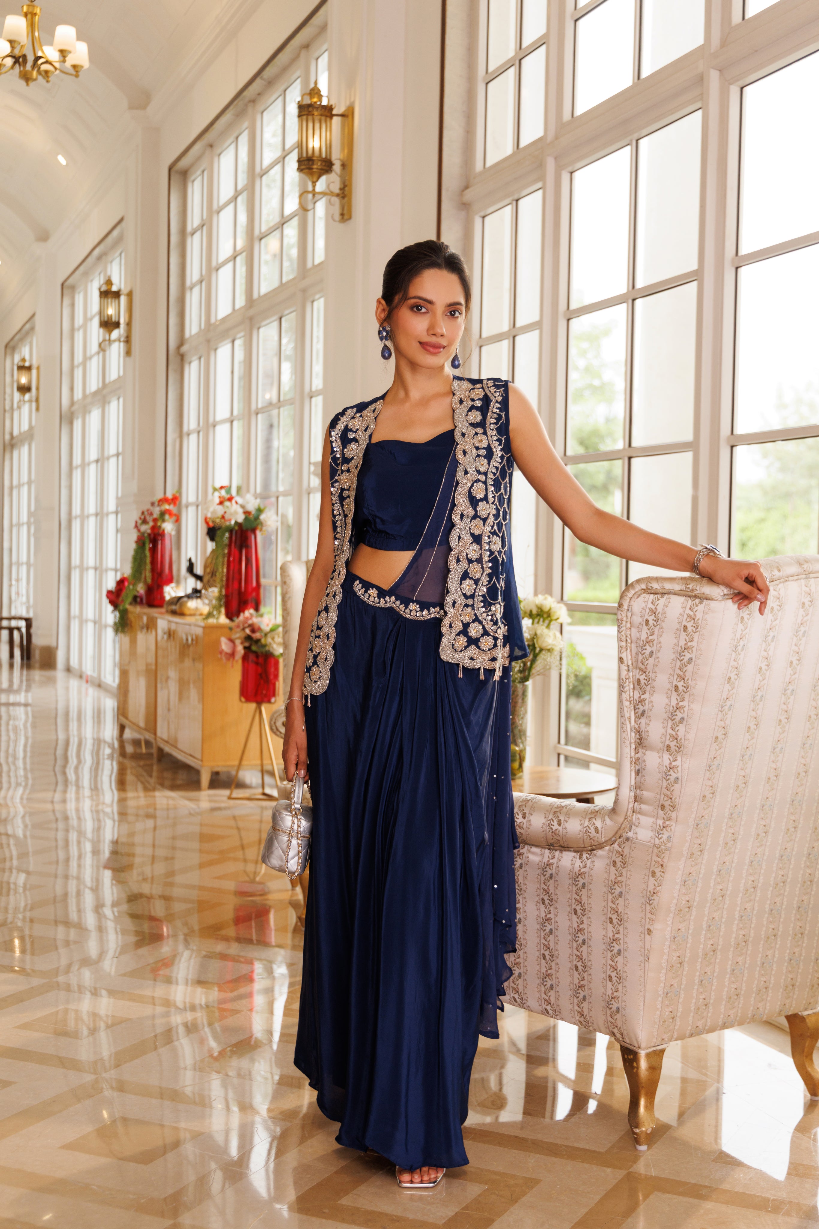 Sapphire Crystal Embellished Premium Silk Saree
