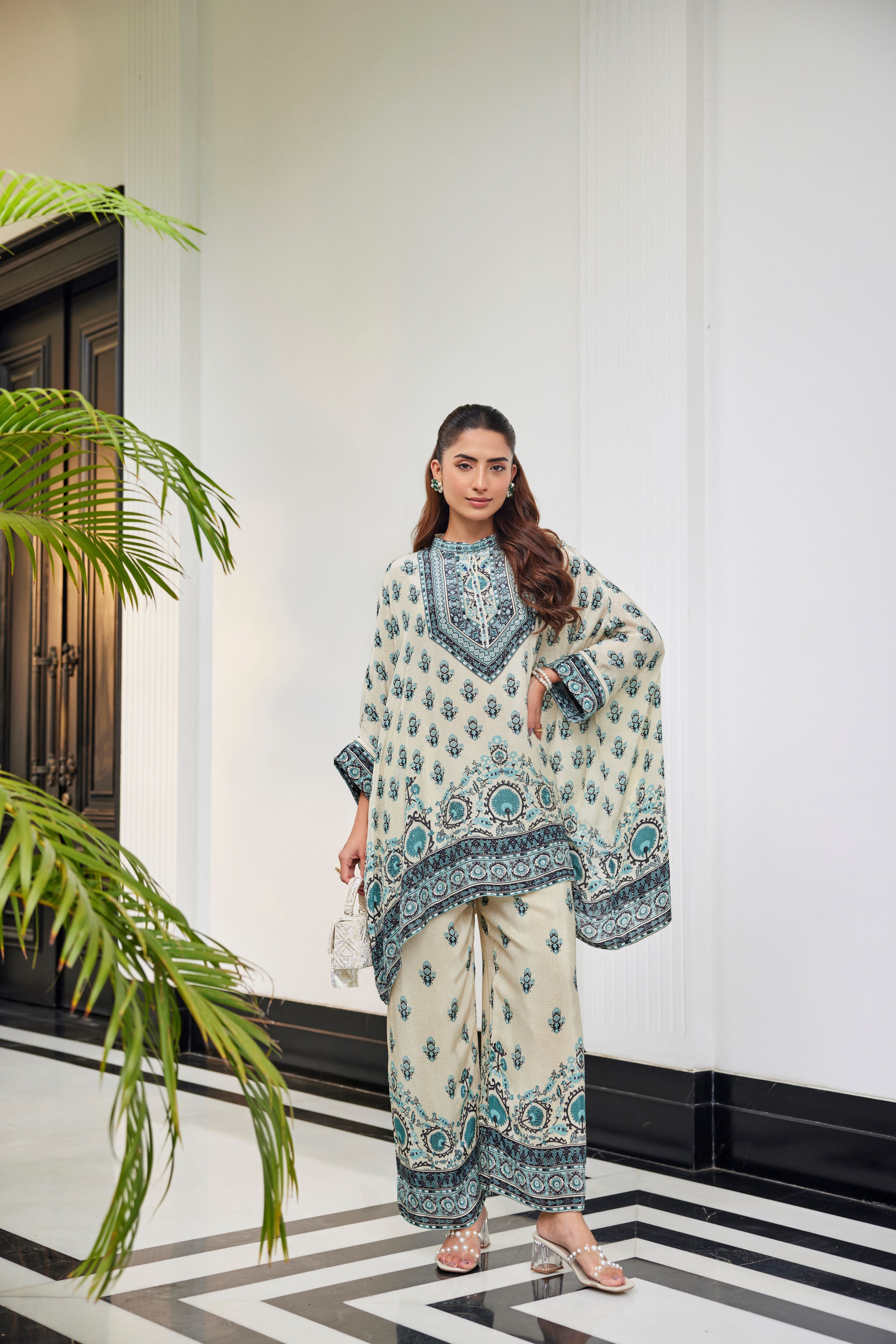 Ivory & Teal Boho Kaftan Set