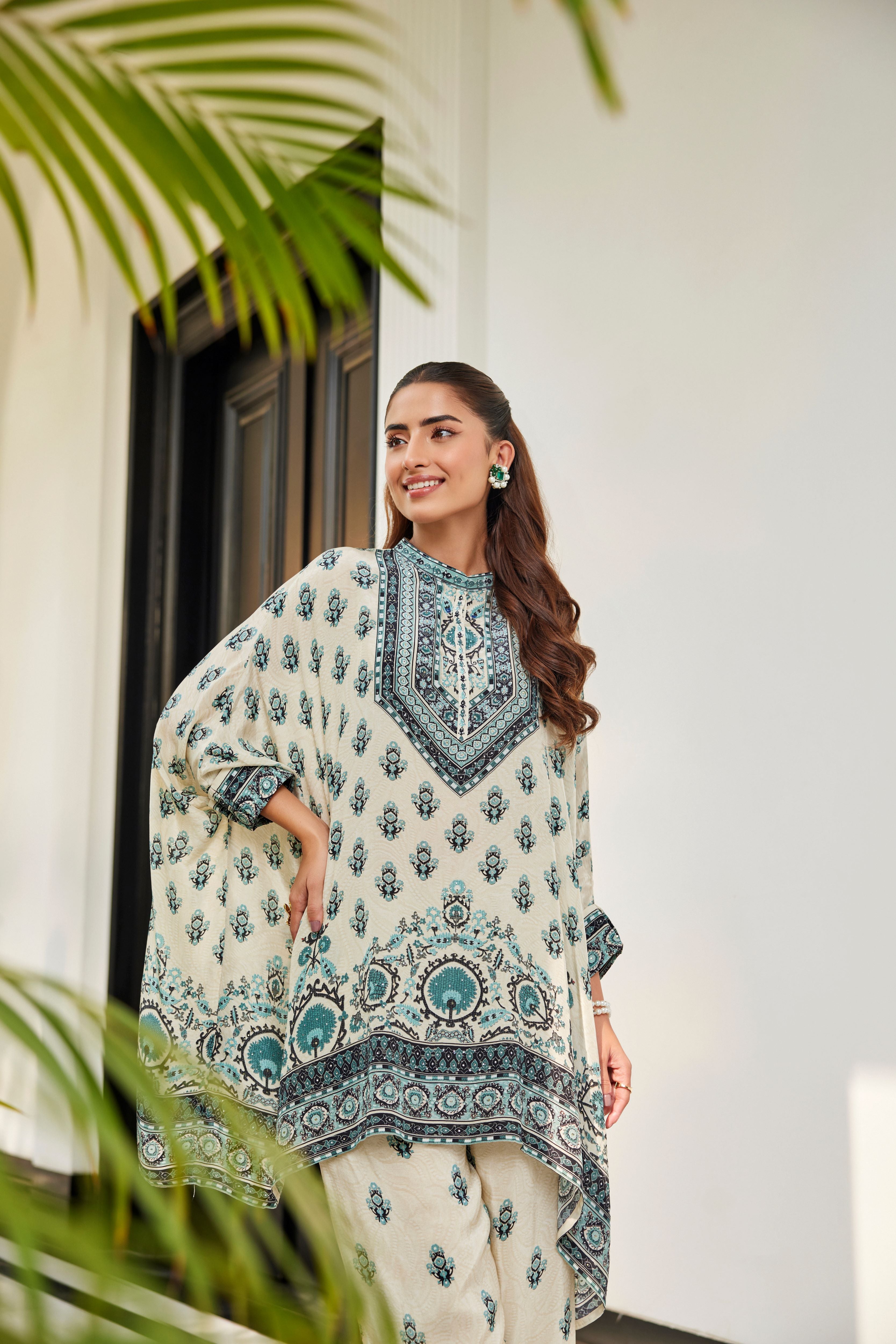 Ivory & Teal Boho Kaftan Set