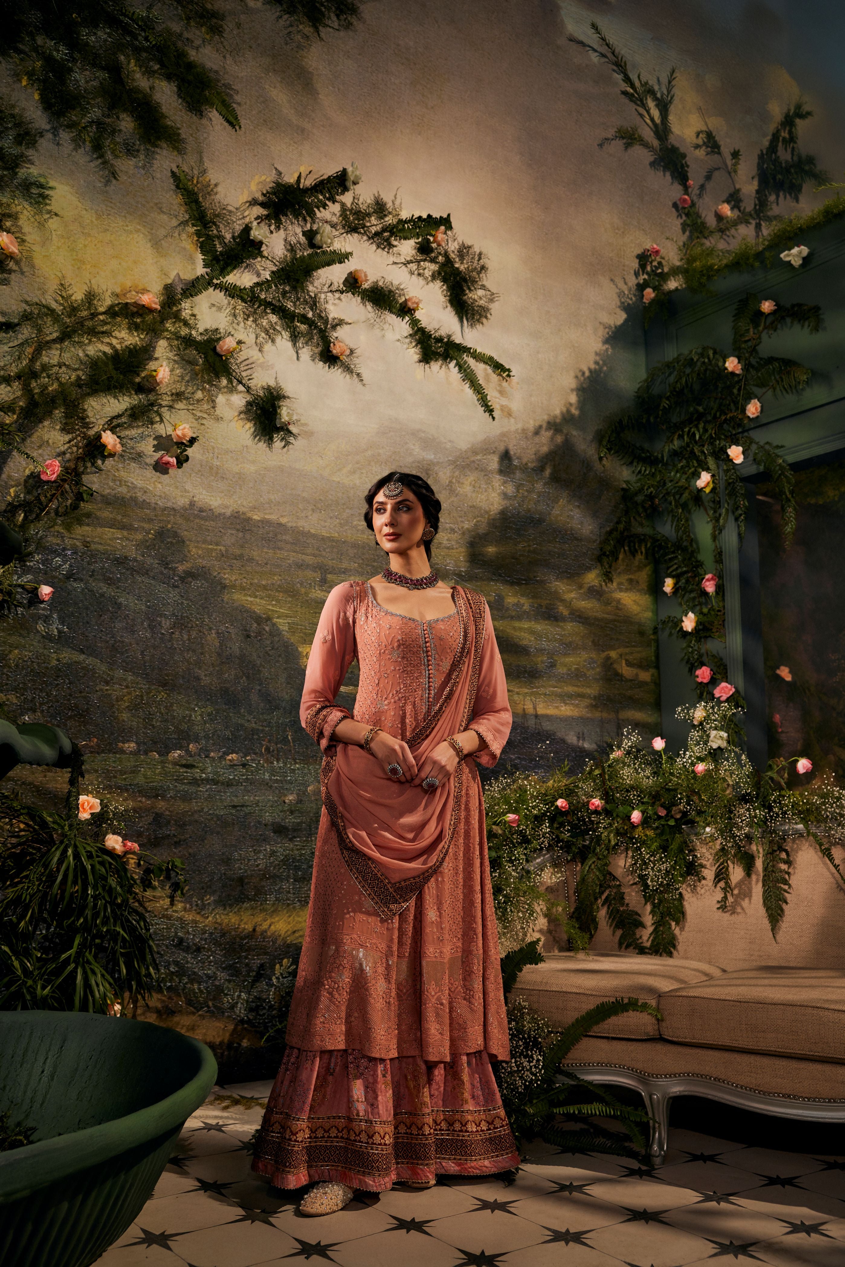 Peach Haze Embellished Georgette Silk Anarkali Set
