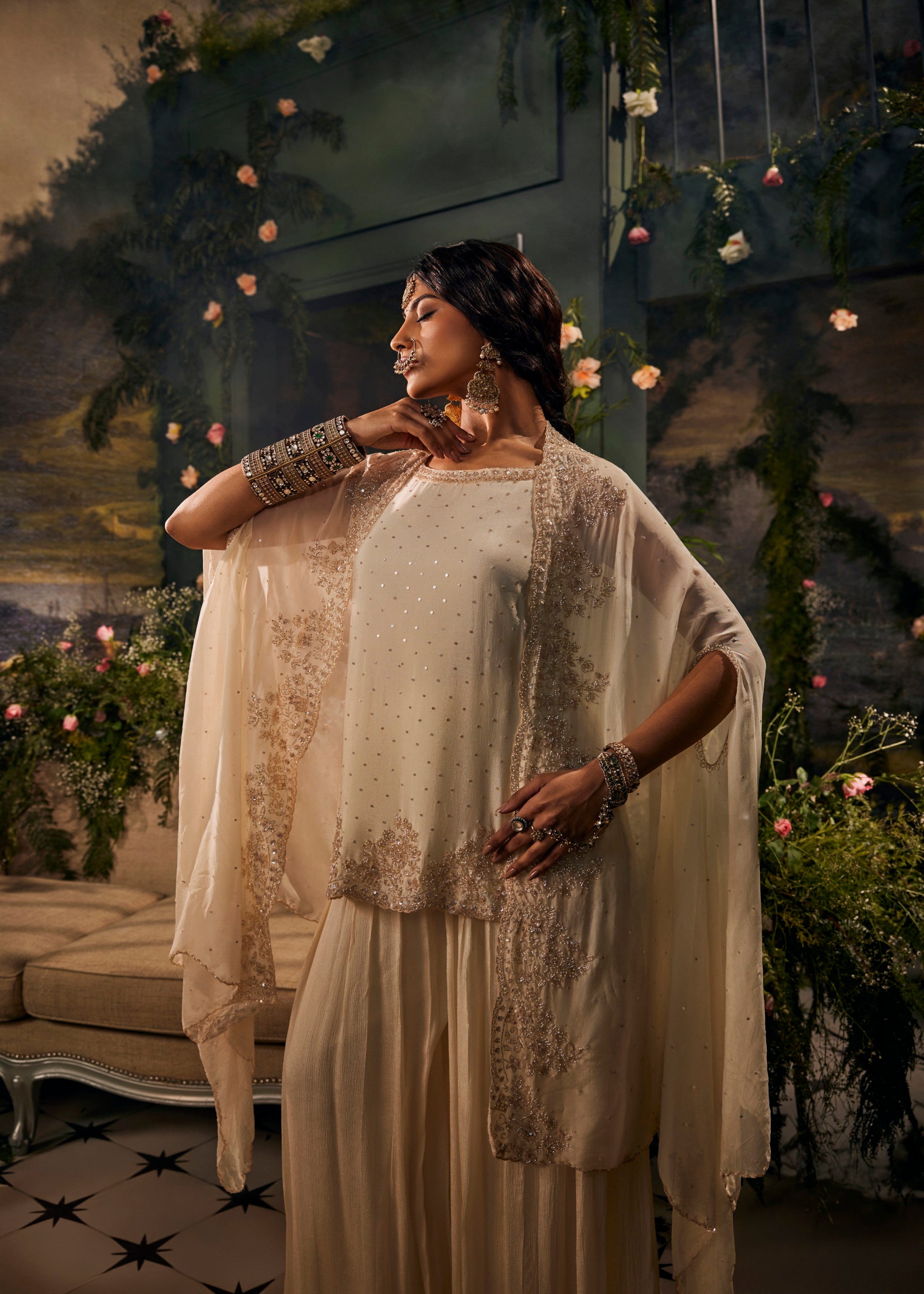 Noor-e-Aftab Embellished Crepe Silk Cape Set